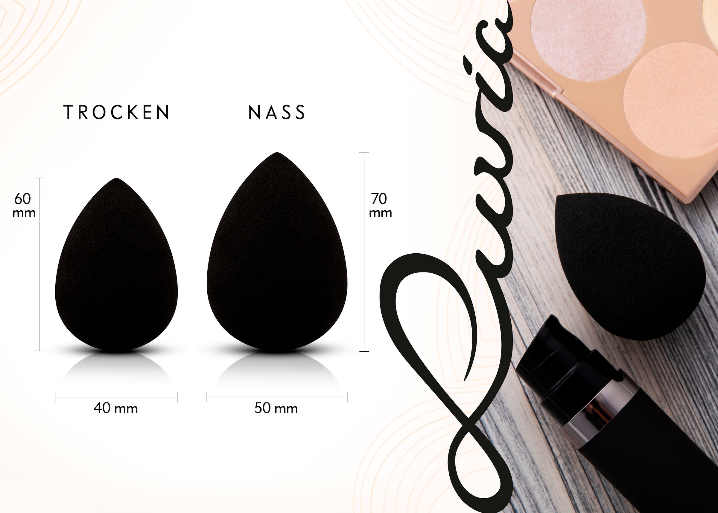 Luvia Cosmetics Make-up Schwamm »Make-up Blending Sponge Set-Black«, (2 tlg.), Ultraweiche Oberfläche für ein makelloses und gleichmäßiges Finish.