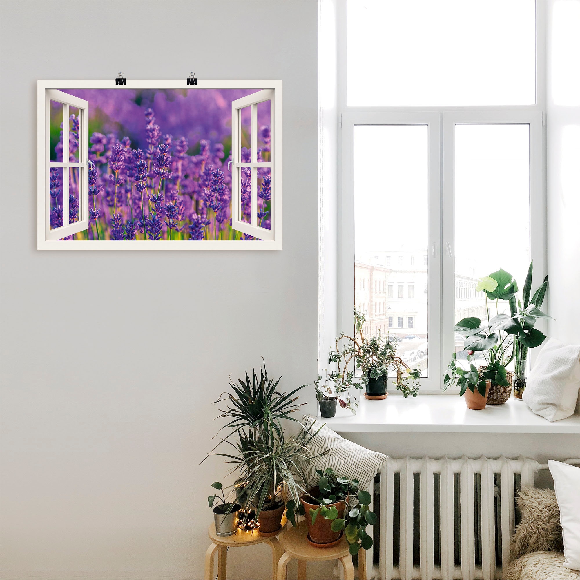 Artland Wandbild »Fensterblick Lavendelfeld in Tihany«, Blumenwiese, (1 St.), als Leinwandbild, Wandaufkleber in verschied. Größen