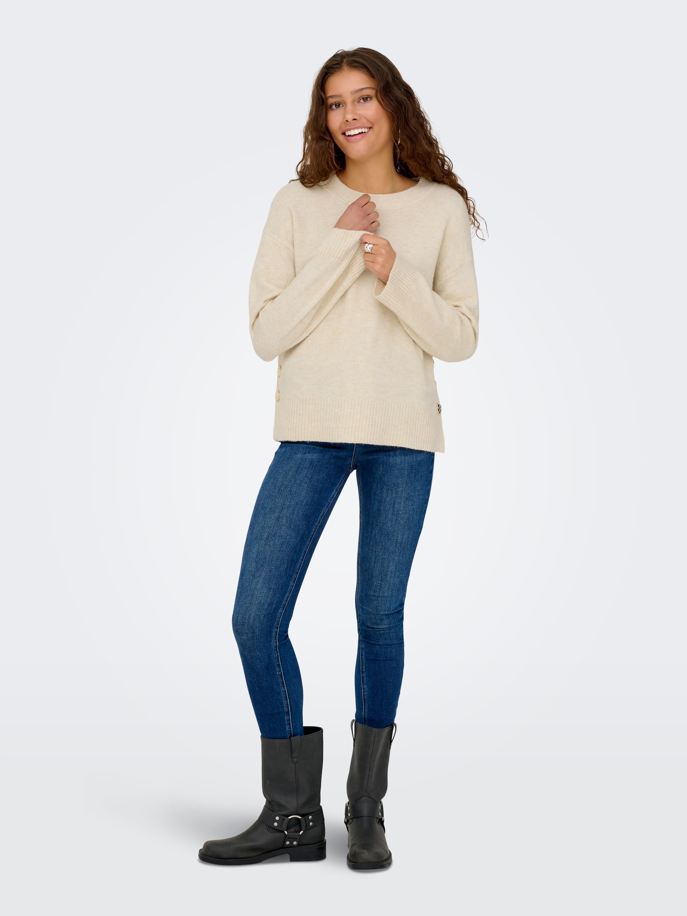 ONLY Strickpullover »ONLRENE LIFE LS BUTTON O-NECK CC KNT«