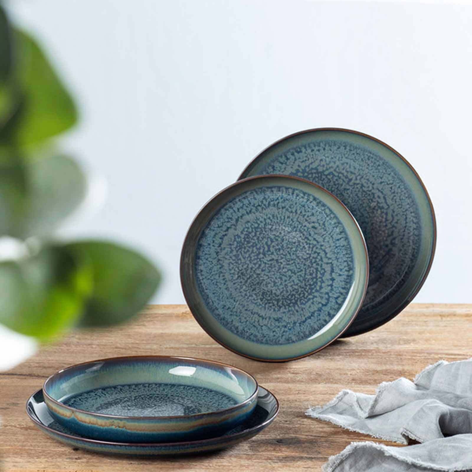 like. by Villeroy & Boch Geschirr-Set »Tafel-Set Crafted Breeze 4er Set blau-grau« Spülmaschinenfest, Mikrowellensicher