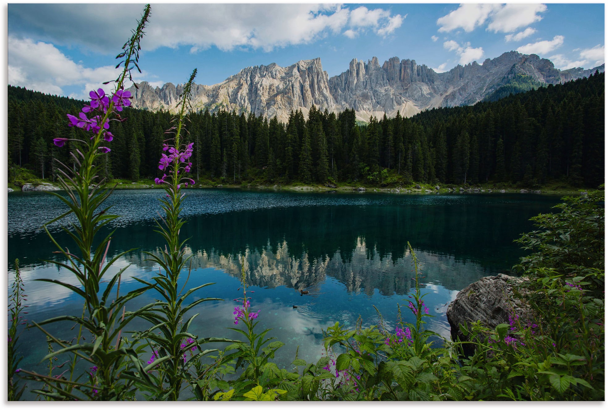 Artland Alu-Dibond-Druck "Berge Latemar spiegeln sich im Karersee" Seebilder 1 Stk. tlg. für Innen- und Außenbereich geeignet, Outdoorbild