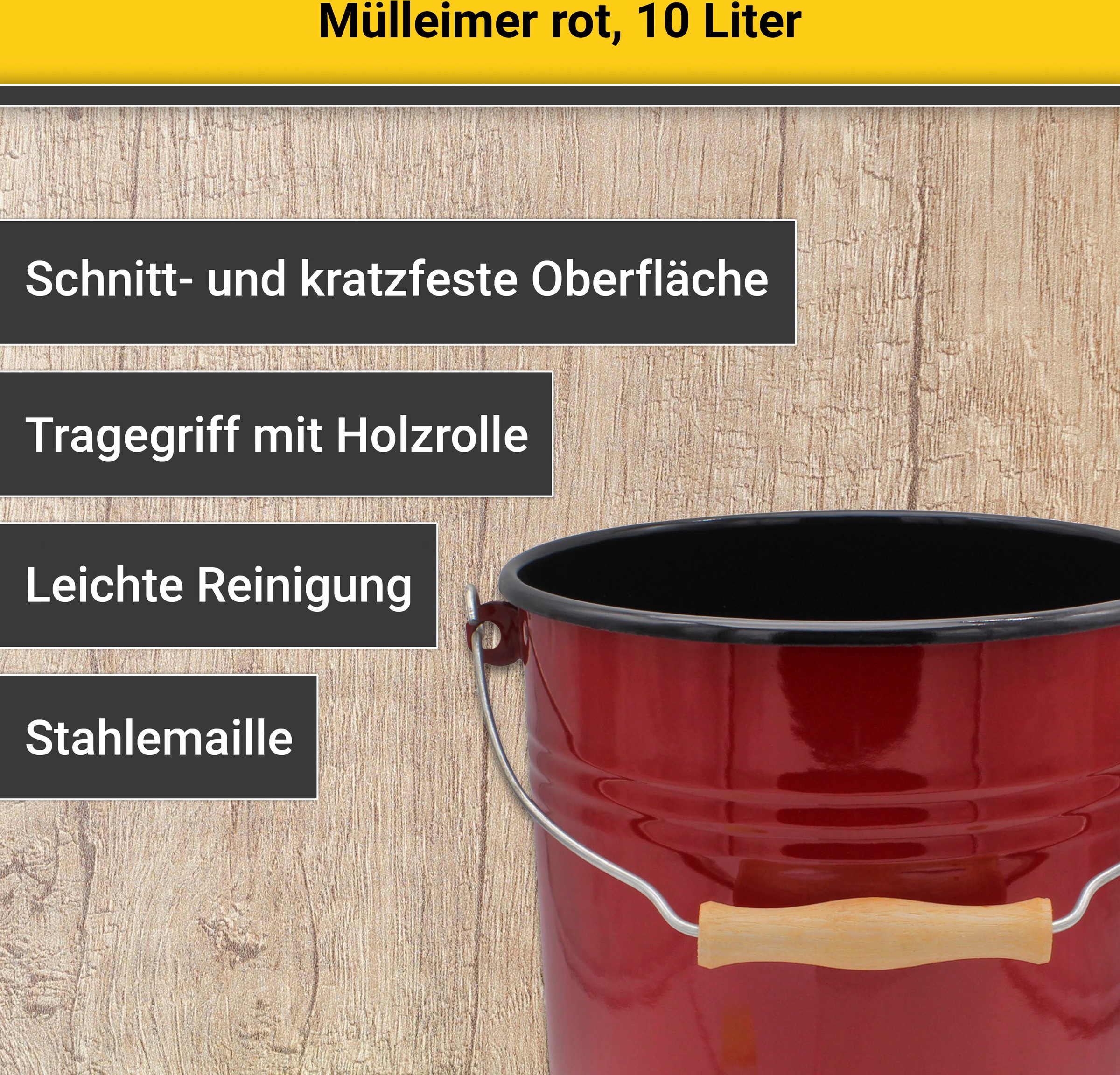 Krüger Mülleimer »Emaille Mülleimer mit Deckel Serie Rio«, schnitt- / kratzfeste Oberfläche, bakterienabweisend, extrem langlebig