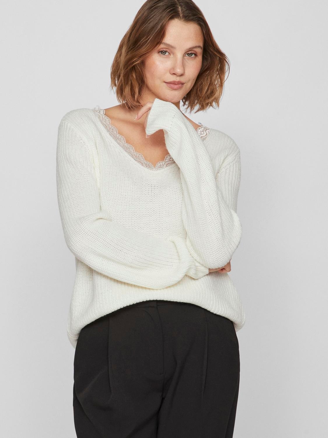 Vila V-Ausschnitt-Pullover "VILOU REV V-NECK L/S LACE KNIT TOP -NOOS" günstig online kaufen