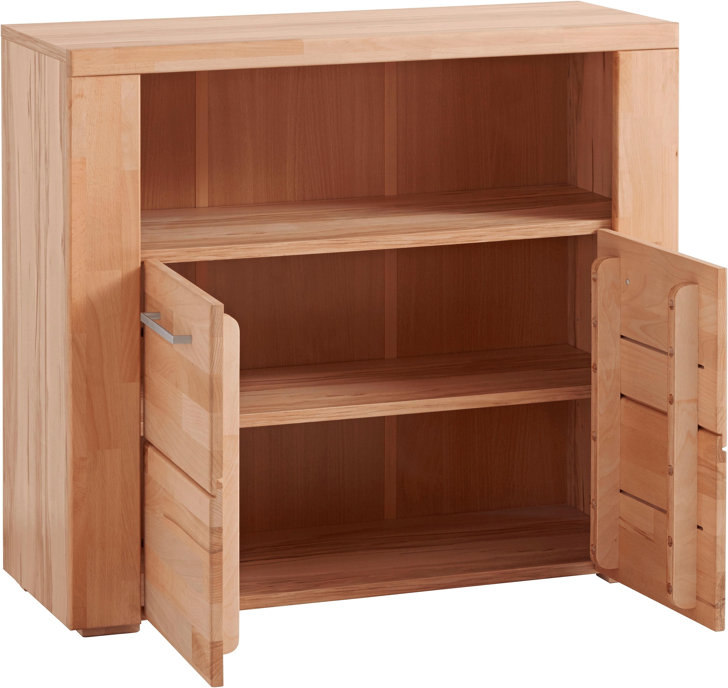 Home affaire Kommode »Celle,90cm breit,35 cm tief, Fronten Massivholz«, Holz massiv, Holzwerkstoff, Metall Griffe,3 breite Fächer