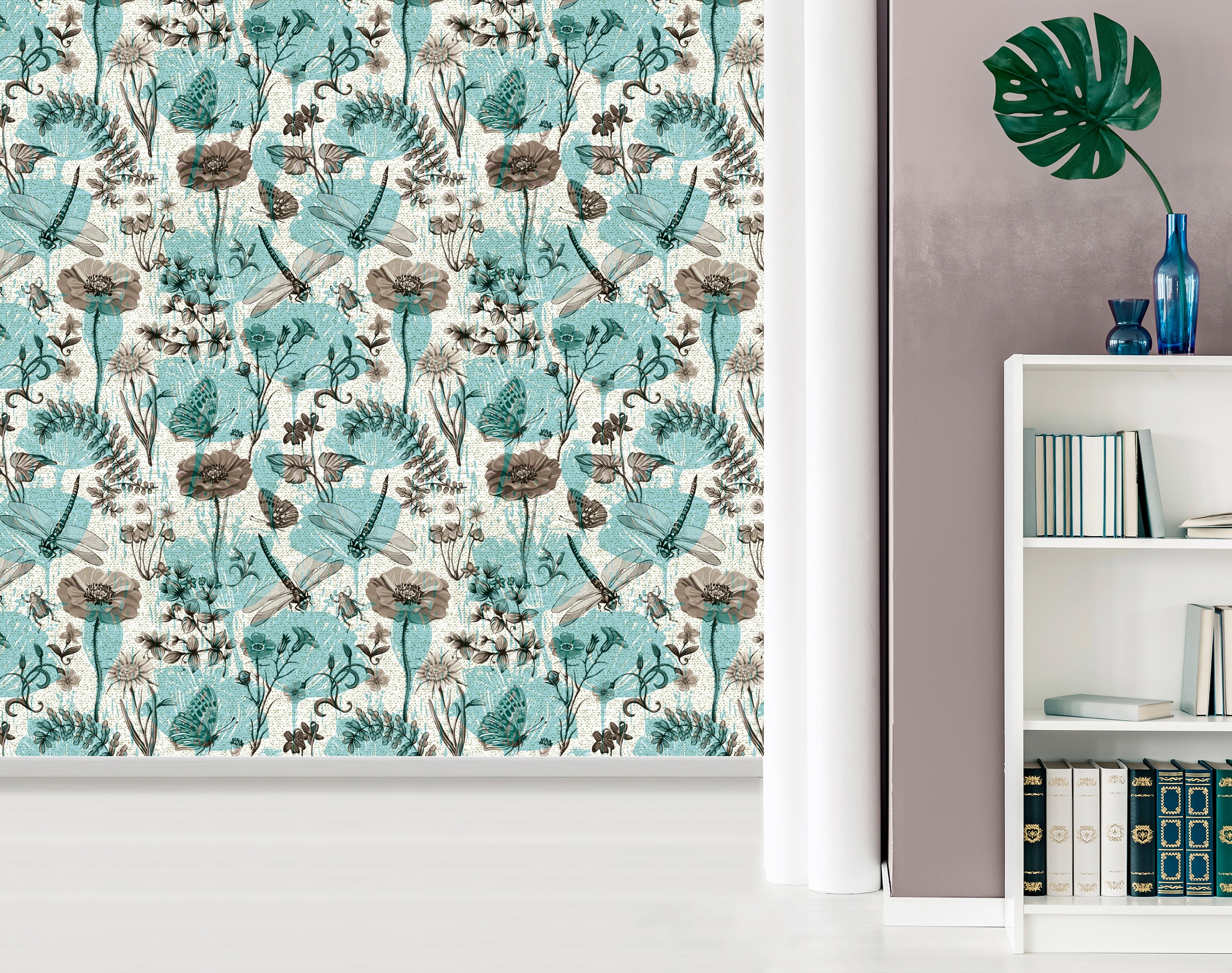 queence Vinyltapete »Pim«, bedruckt-Motiv-botanisch-floral-gemustert-natürlich, 90x250cm, selbstklebend, kinderleichte Anbringung, Sticker