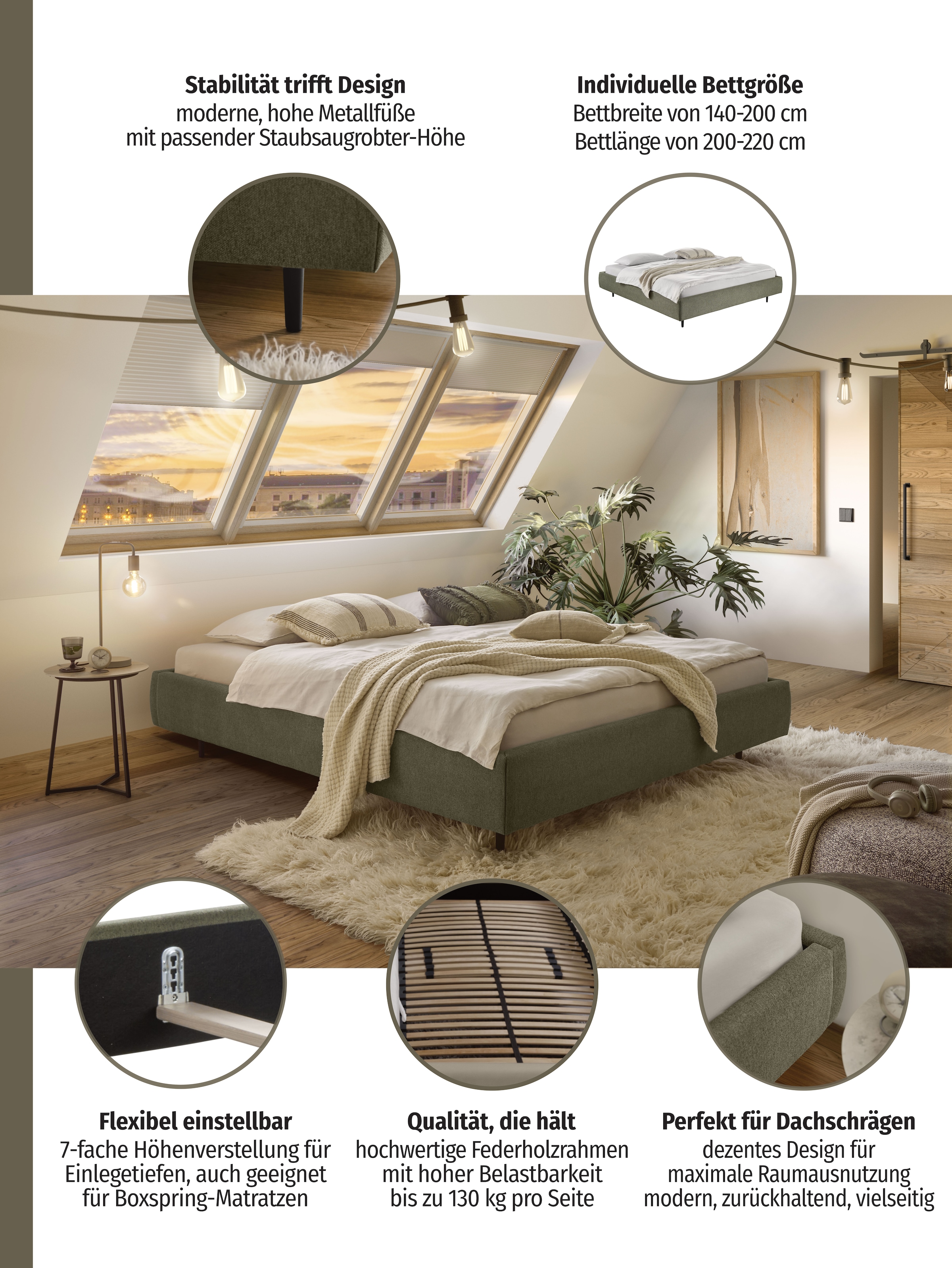 Home affaire »Lumira, rahmenhohes Design & wahweise Überlänge« inkl. 7-fache Einlegetiefenverstellung & saugroboterfreundliche Höhe