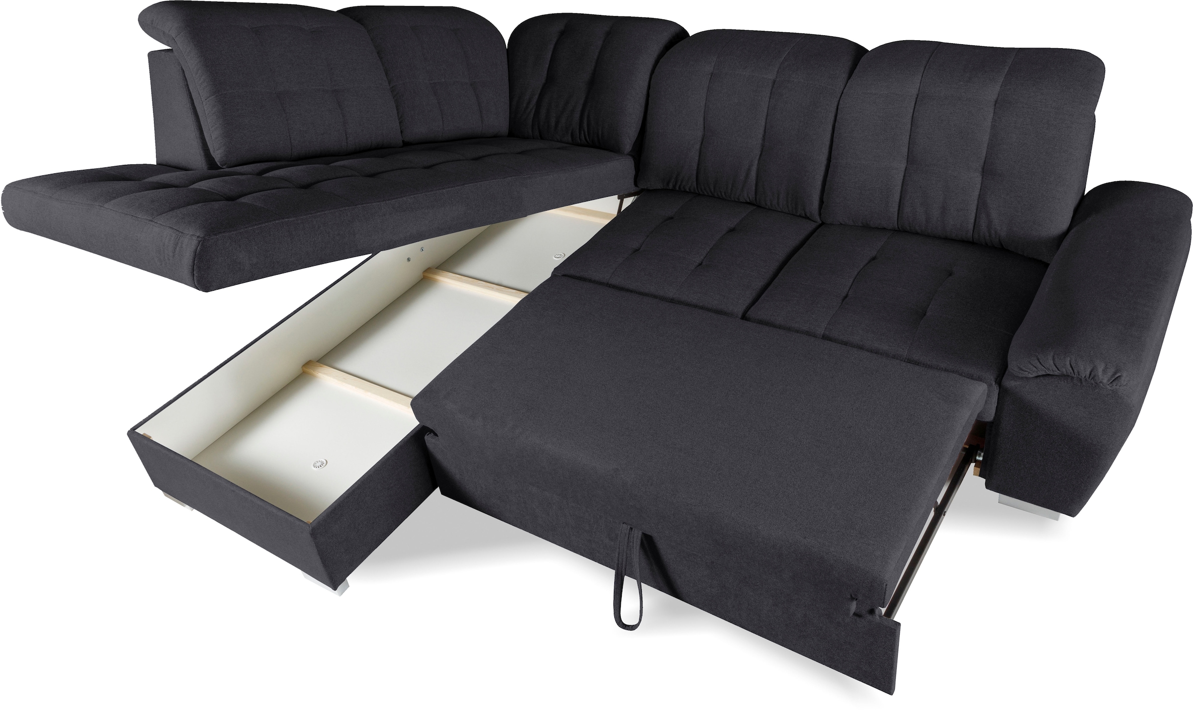 WERK2 Ecksofa »Brindisi, Multifunktion, bequem & komfortabel, Breite 263cm, L-Form«, mit verstellbaren Kopfteilen, Bettfunktion & Bettkasten