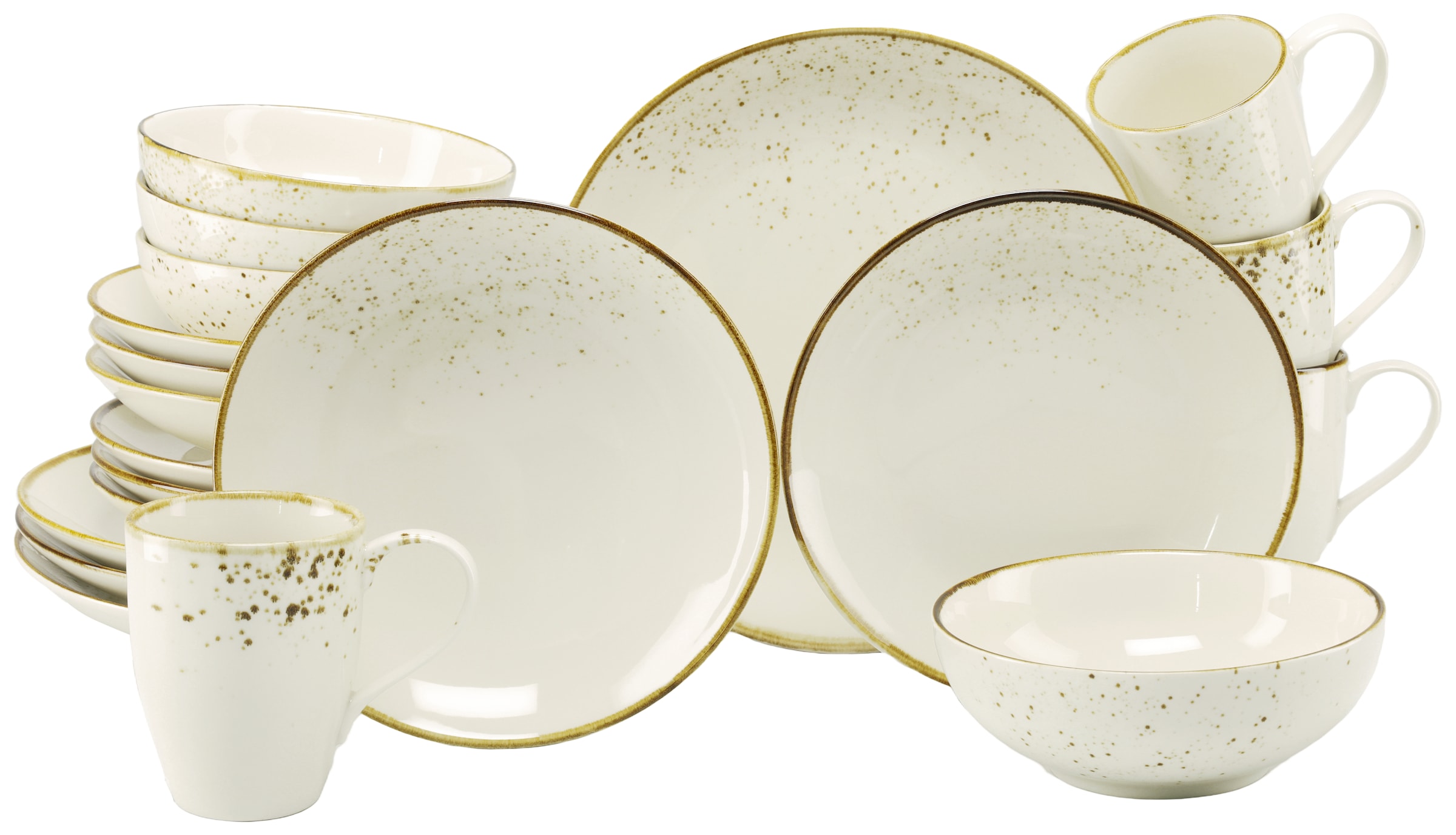 CreaTable Kombiservice »Nature Collection, Service, 20-tlg.« Handgemalte Sprenkel und Ränder, Reaktivglasur