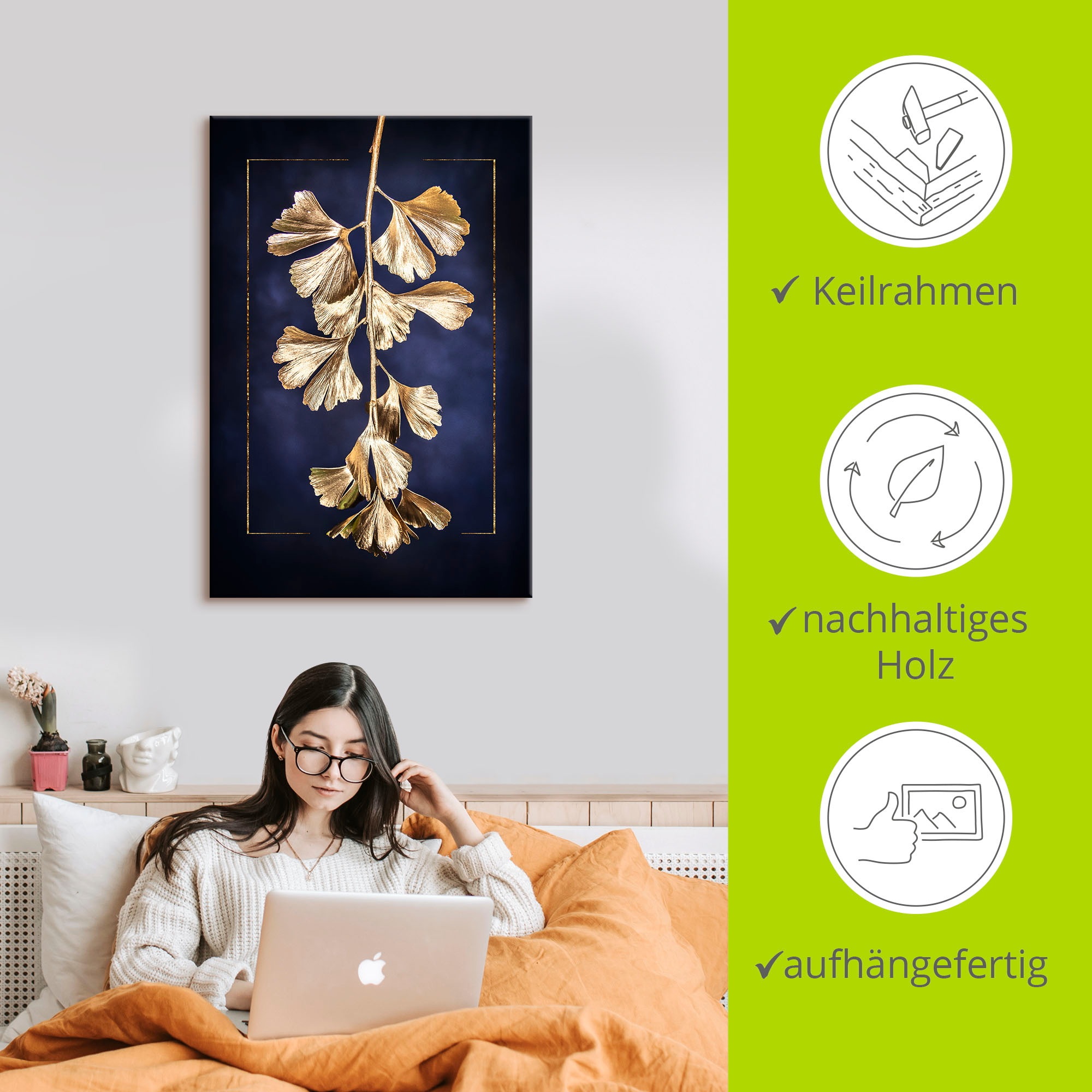 Artland Wandbild »Goldener Gingko«, Blätterbilder, (1 St.), als Leinwandbild, Poster in verschied. Größen