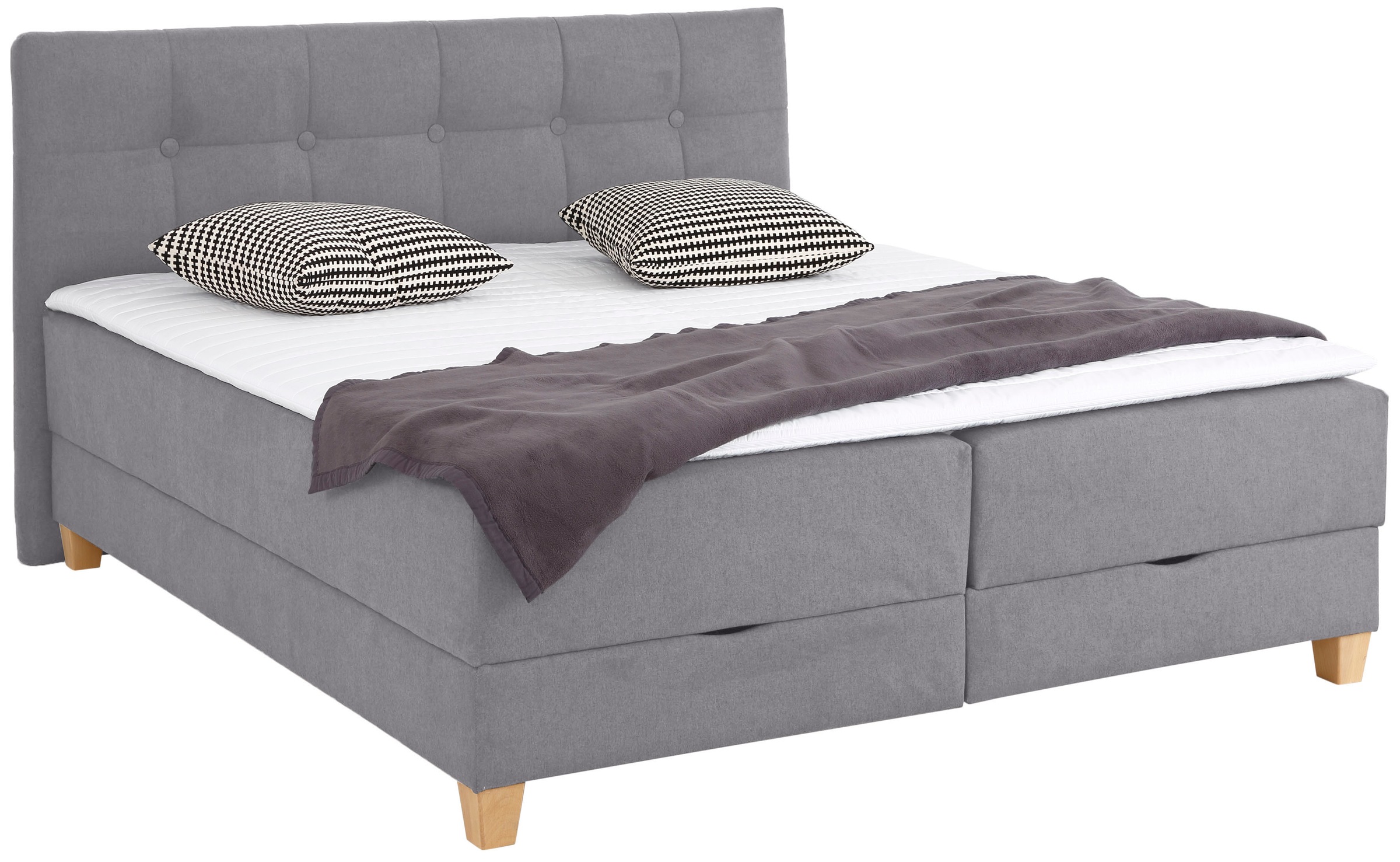Boxbett HOME AFFAIRE "Lonrai", grau, B:188cm L:207cm, Komplettbetten, in H2,H3 & H4 und XXL - Überlänge 220cm wählbar, inkl. Topper 5