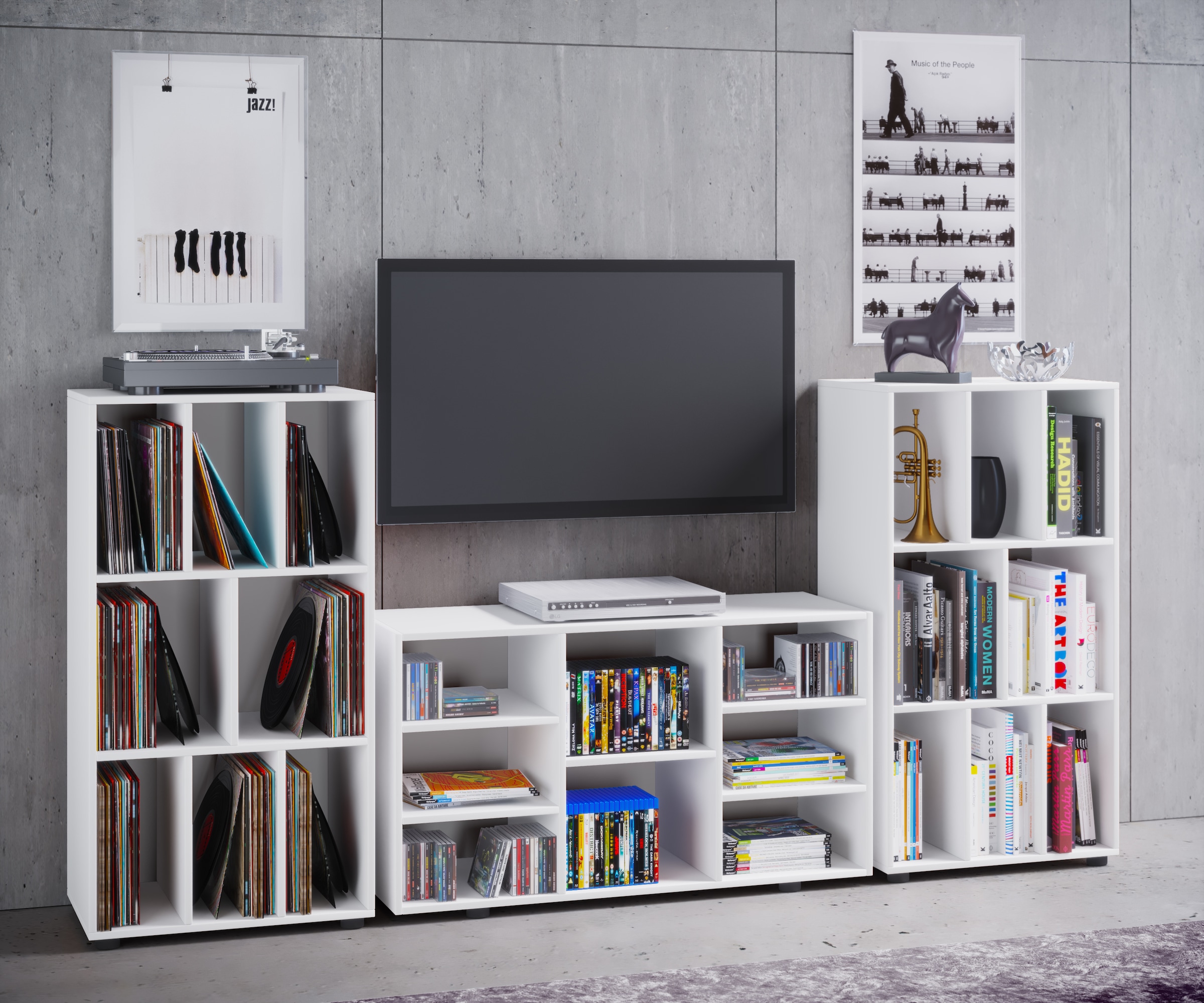 VCM Standregal »VCM Holz Schallplattenregal | Raumteiler | Maße H. 114 x B. 60 x T. 40 cm | Medienregal - Schaltino«