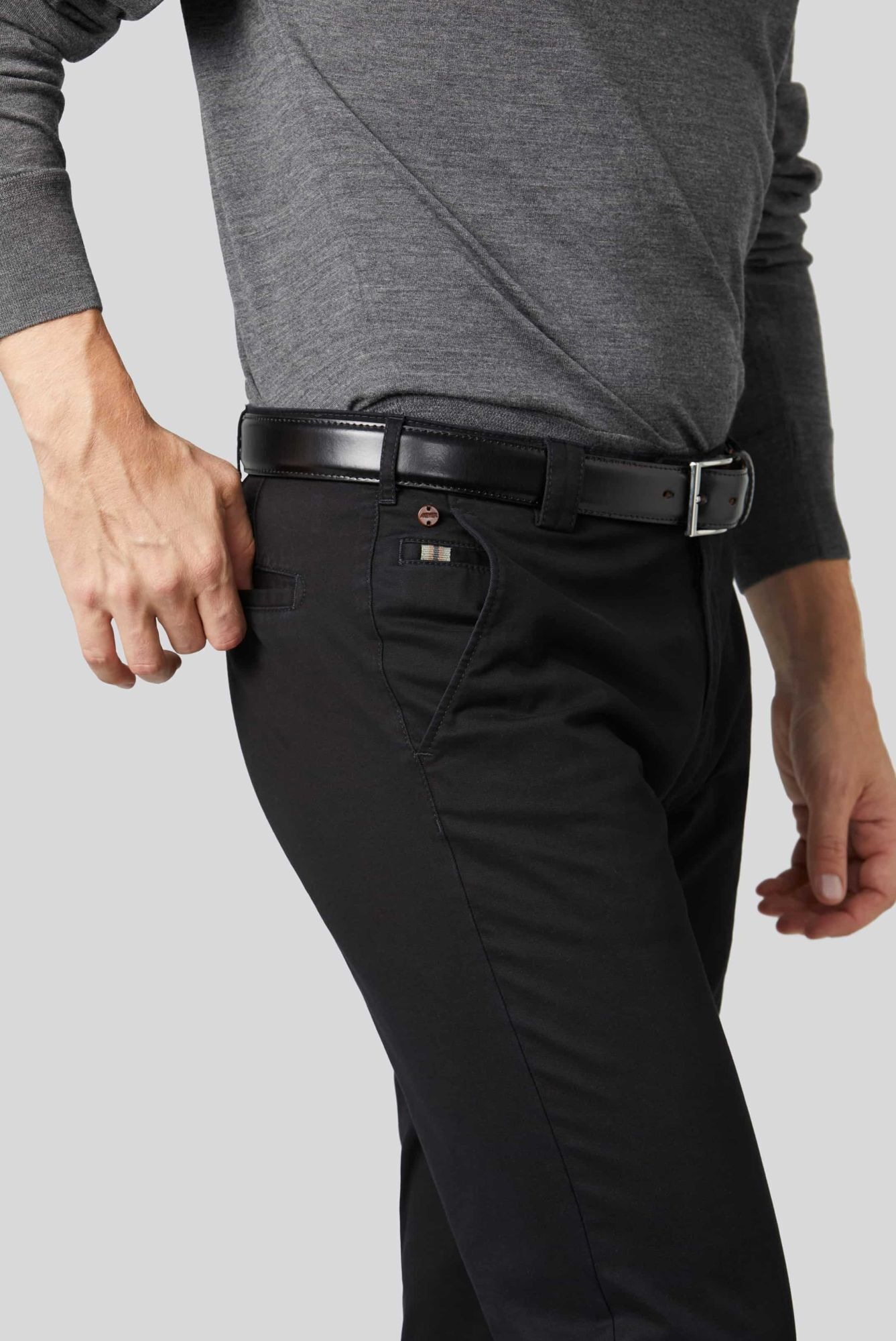 Chinos MEYER "Roma", Herren, Gr. 44, Länge 30, schwarz, 97% Baumwolle, 3% Elasthan, unifarben, figurumspielend lang, Hosen, mit Stretch-Dehnbund aus weicher Baumwollmischung 3