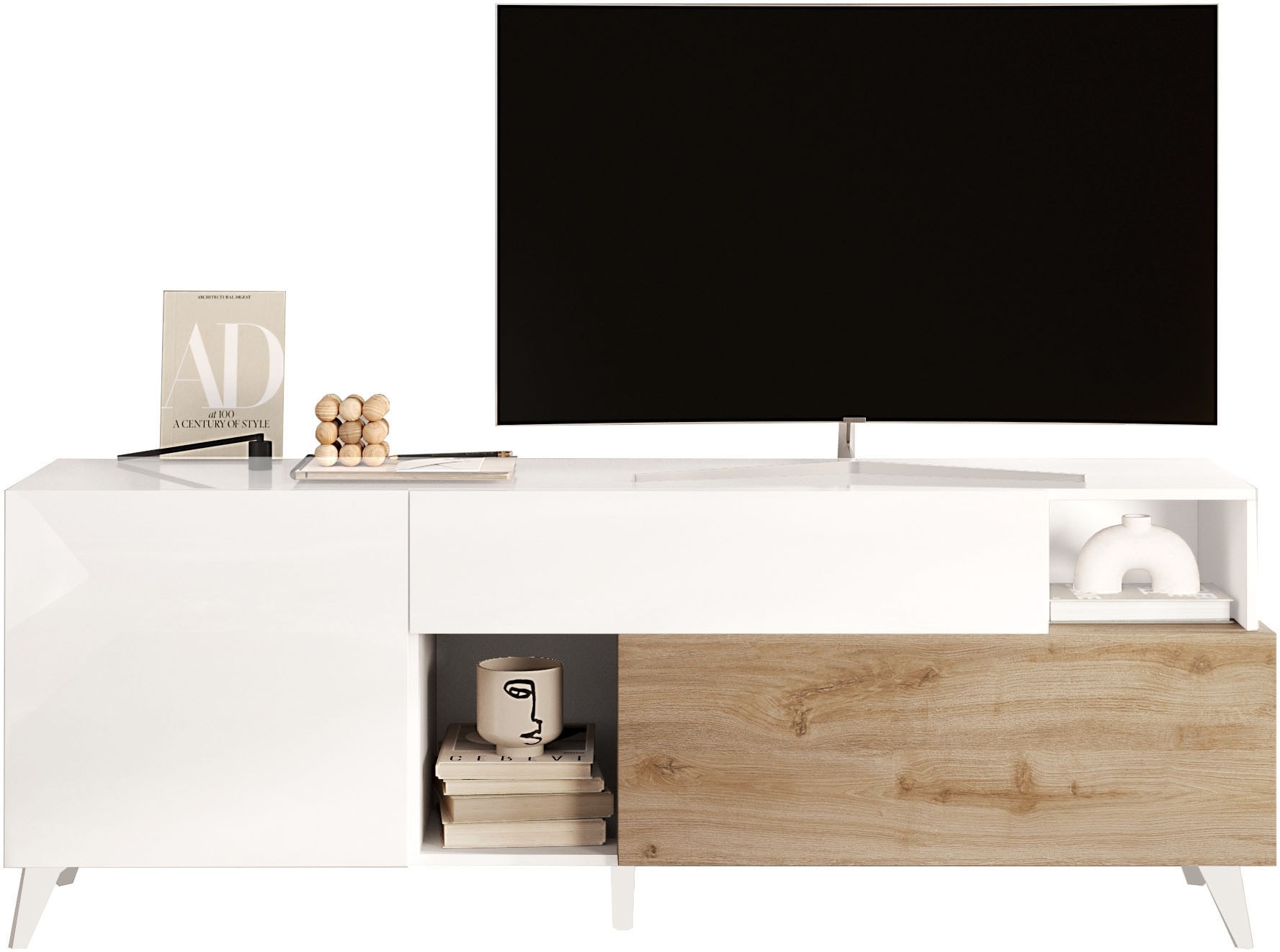 Home affaire Lowboard "Monaco in Breite 181 cm, TV-Schrank mit Tür, Klappe und Schubkasten" Mediaboard – sanftes Schließen, edles Design, Platz für alles