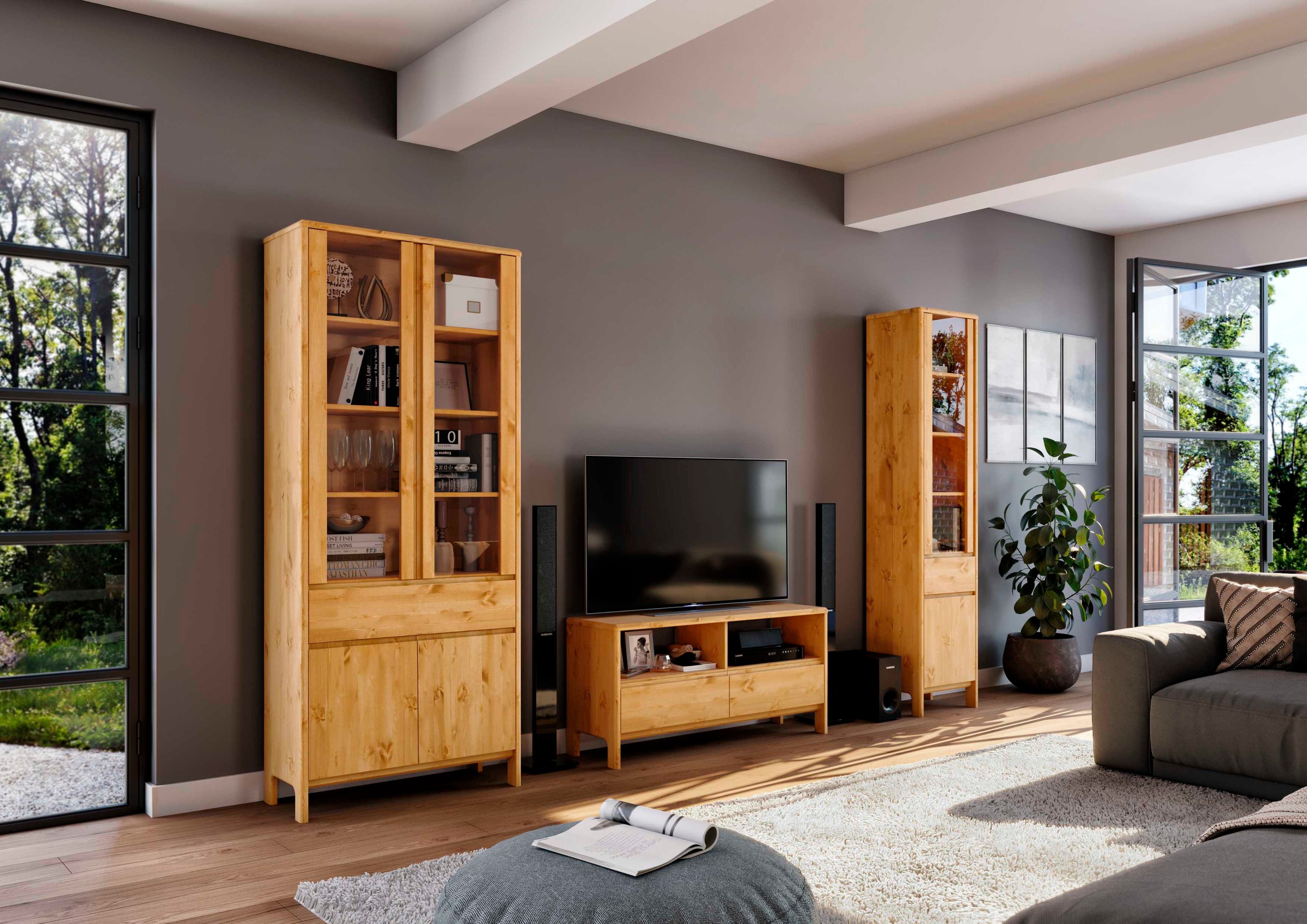 Home affaire Vitrine »Luven«, zertifiziertes Massivholz, Höhe 192 cm, 4 Türen und 1 Schublade