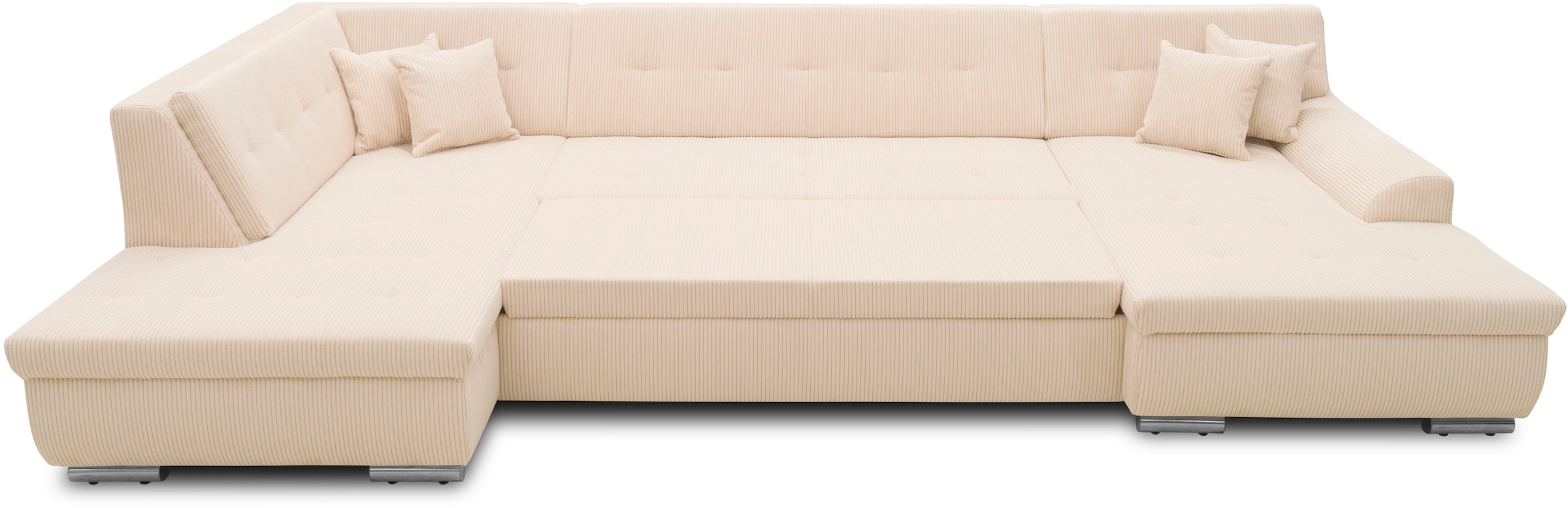 DOMO collection Wohnlandschaft »Treviso incl. Zierkissen, moderne Steppung, XXL: B/T/H: 364/201/83 cm«, wahlweise mit Bettfunktion, in vielen Bezugsarten auch in Cord U-Form