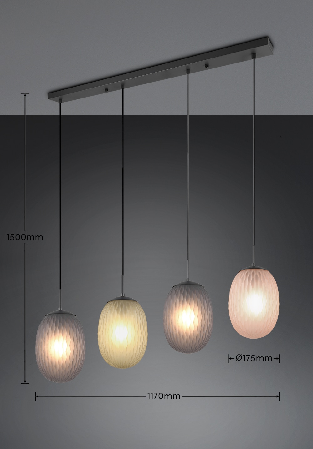 TRIO Leuchten Pendelleuchte »FACETTE, Hängeleuchte mit facettiertem Glasschirm in rauchgrau Ø 18cm« E27 1 Stk. warmweiß - kaltweiß exkl. Leuchtmittel E27 max 25W, Höhe einstellbar max 150cm