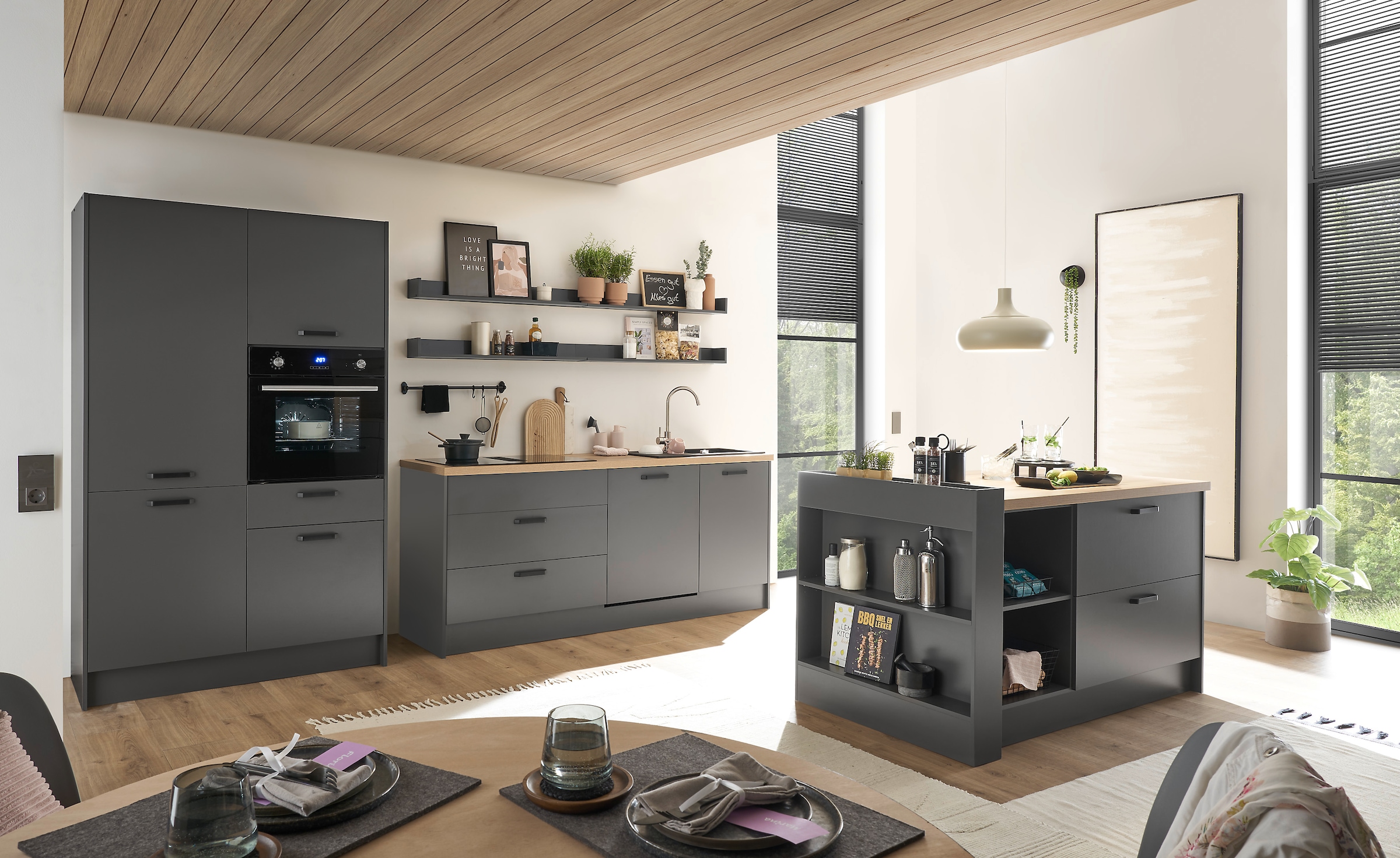 BASIC by Balculina Küchenzeile »Mykonos, Küchenzeile BxHxT 326x205x60«, Breite 326 cm, wahlweise mit E-Geräten, mit Softclose-Funktion
