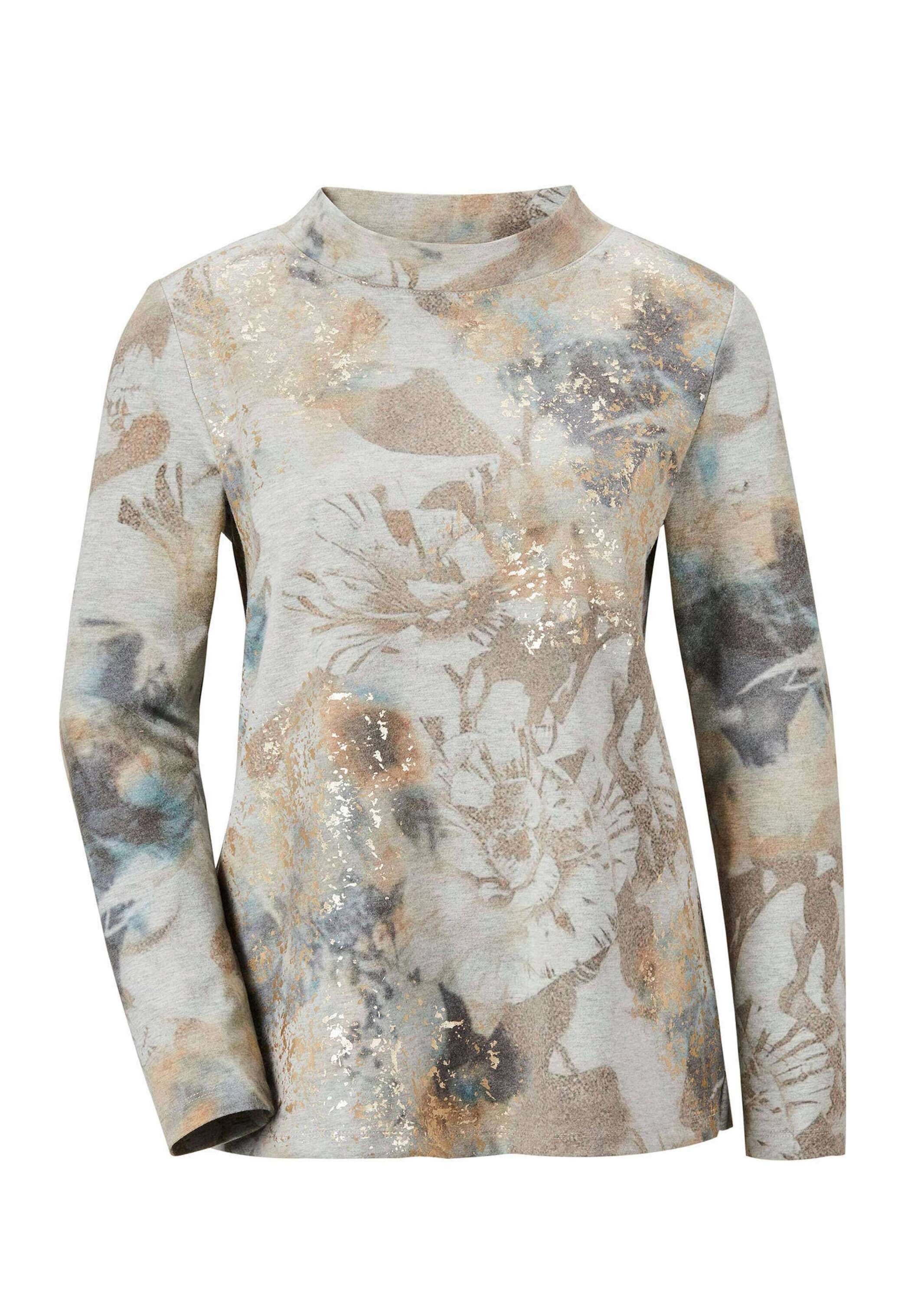 GOLDNER Kurzarmshirt "Elegantes Langarmshirt mit Foliendruck" Stehkragen günstig online kaufen