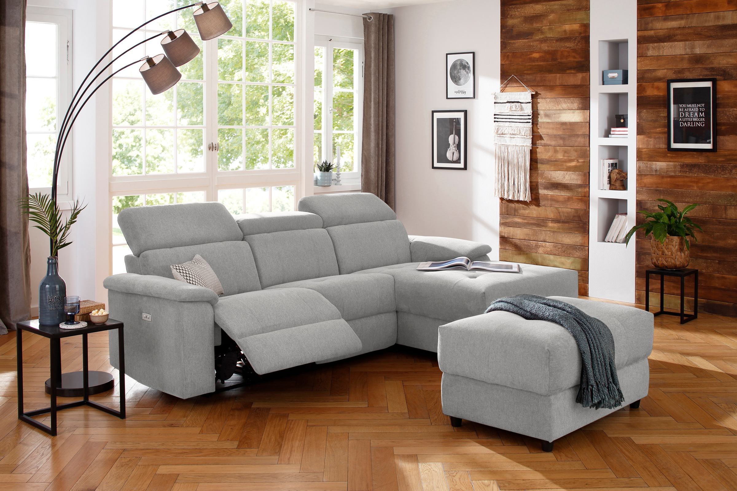Home affaire Ecksofa »Binado, L-Form,«, mit manueller oder elektrischer Relaxfunktion mit USB-Anschluss