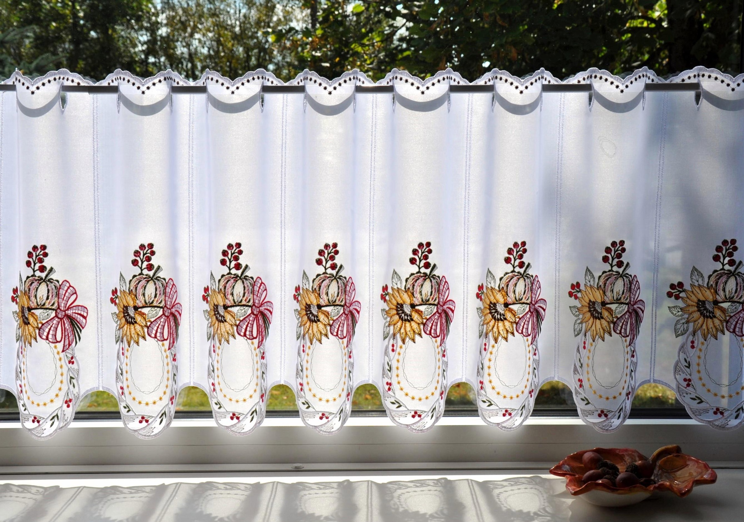 Stickereien Plauen Scheibengardine "Kürbis" Stangendurchzug 1 Stk. tlg. mit günstig online kaufen