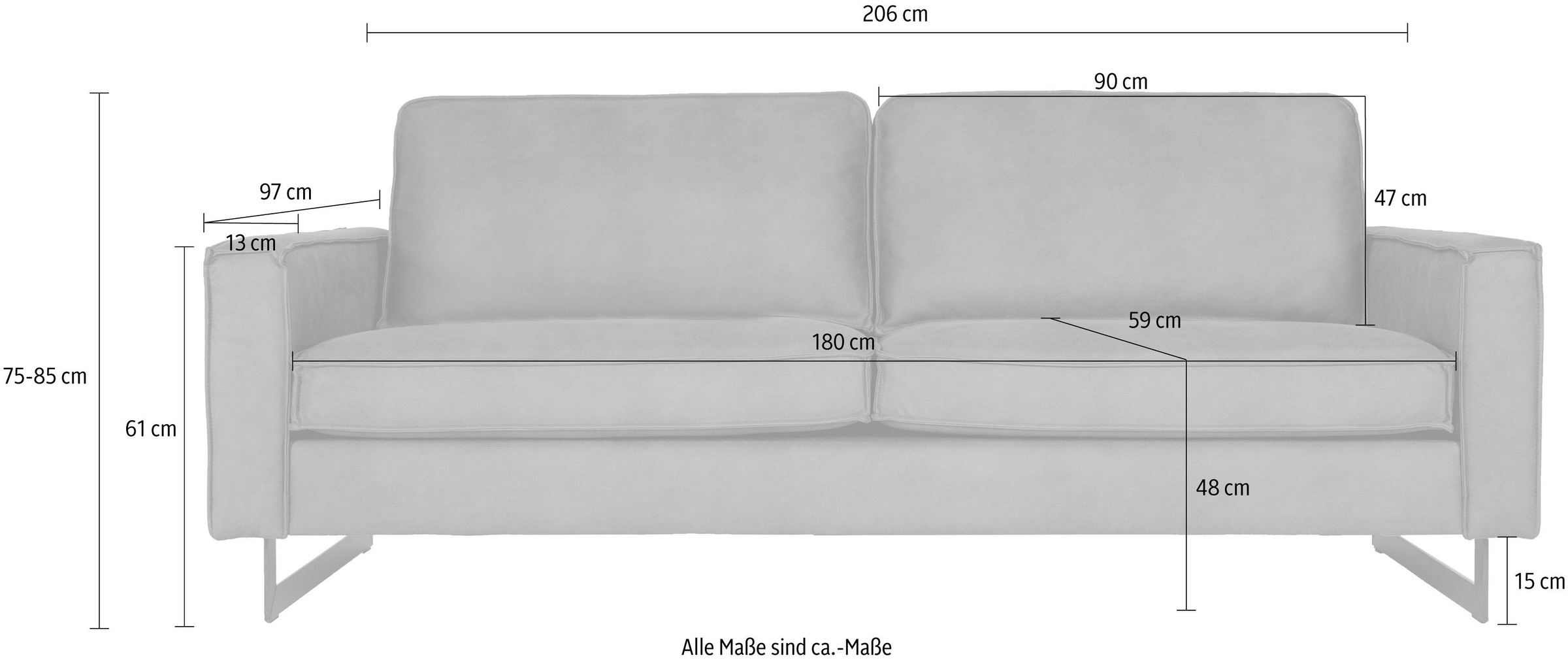 Places of Style 3-Sitzer »Pinto, 206 cm, Cord, Chenille, Lederoptik«, mit Keder, schwarze Metallfüße, Wellenunterfederung