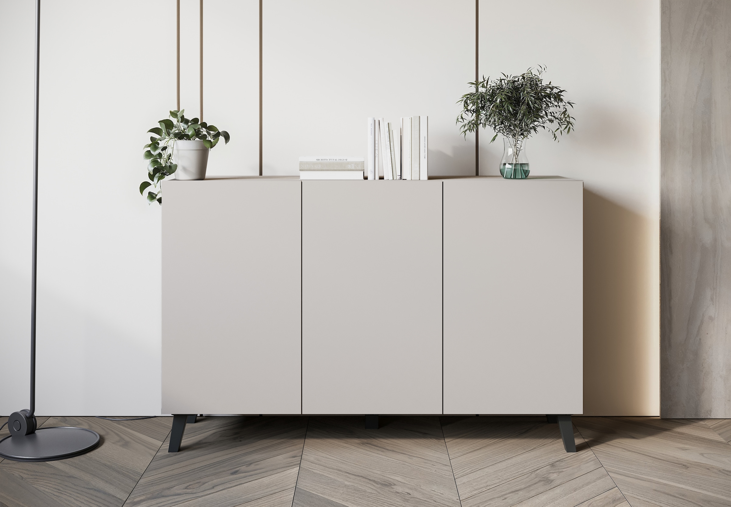 Home affaire Sideboard "SIDEBOARD PHUKET II, Stilvolle, grifflose Kommode, Breite 120cm" 1 Stk. tlg. Mit 6 Fächern und höhenverstellbaren Einlegeböden