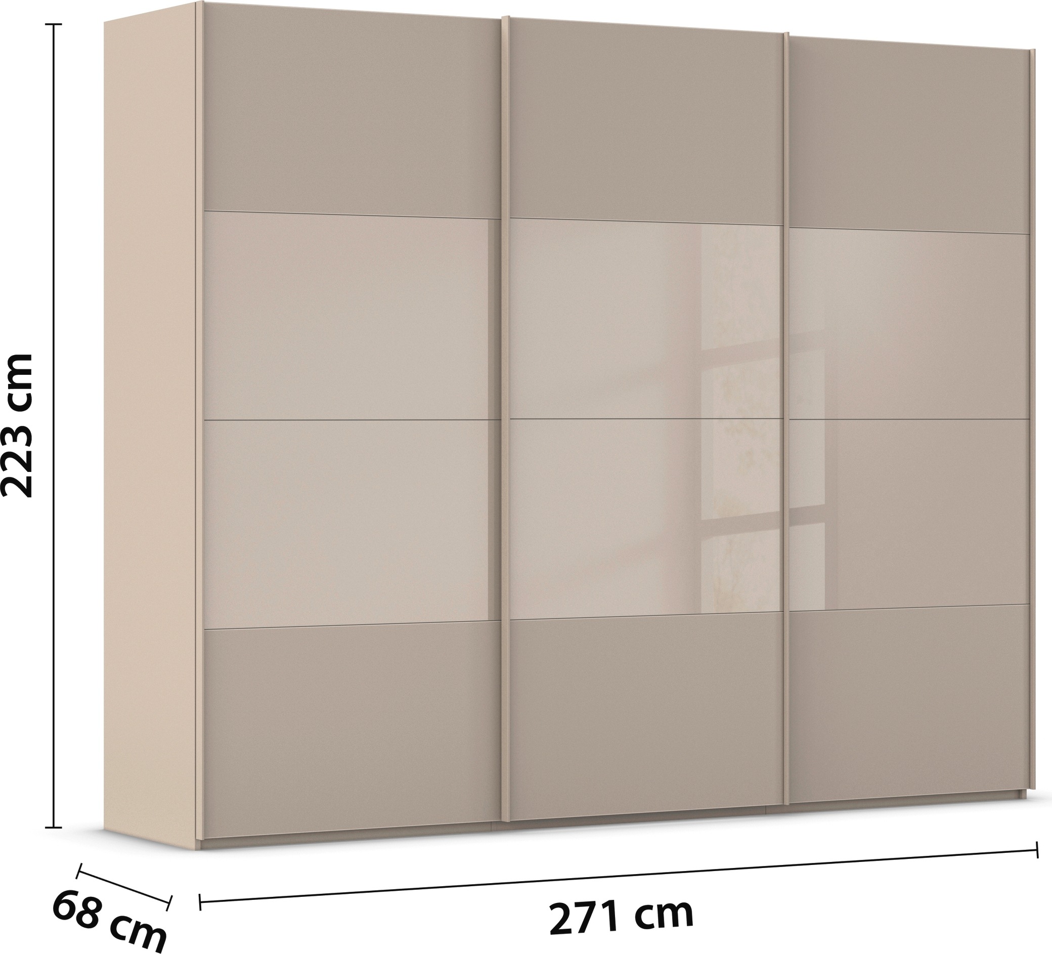 rauch Schwebetürenschrank »Kleiderschrank Schrank Garderobe Schlafzimmerschrank SCALE-FYRA«, edle Türen viergeteilt Glas matt/glänzend viele Farben MADE IN GERMANY