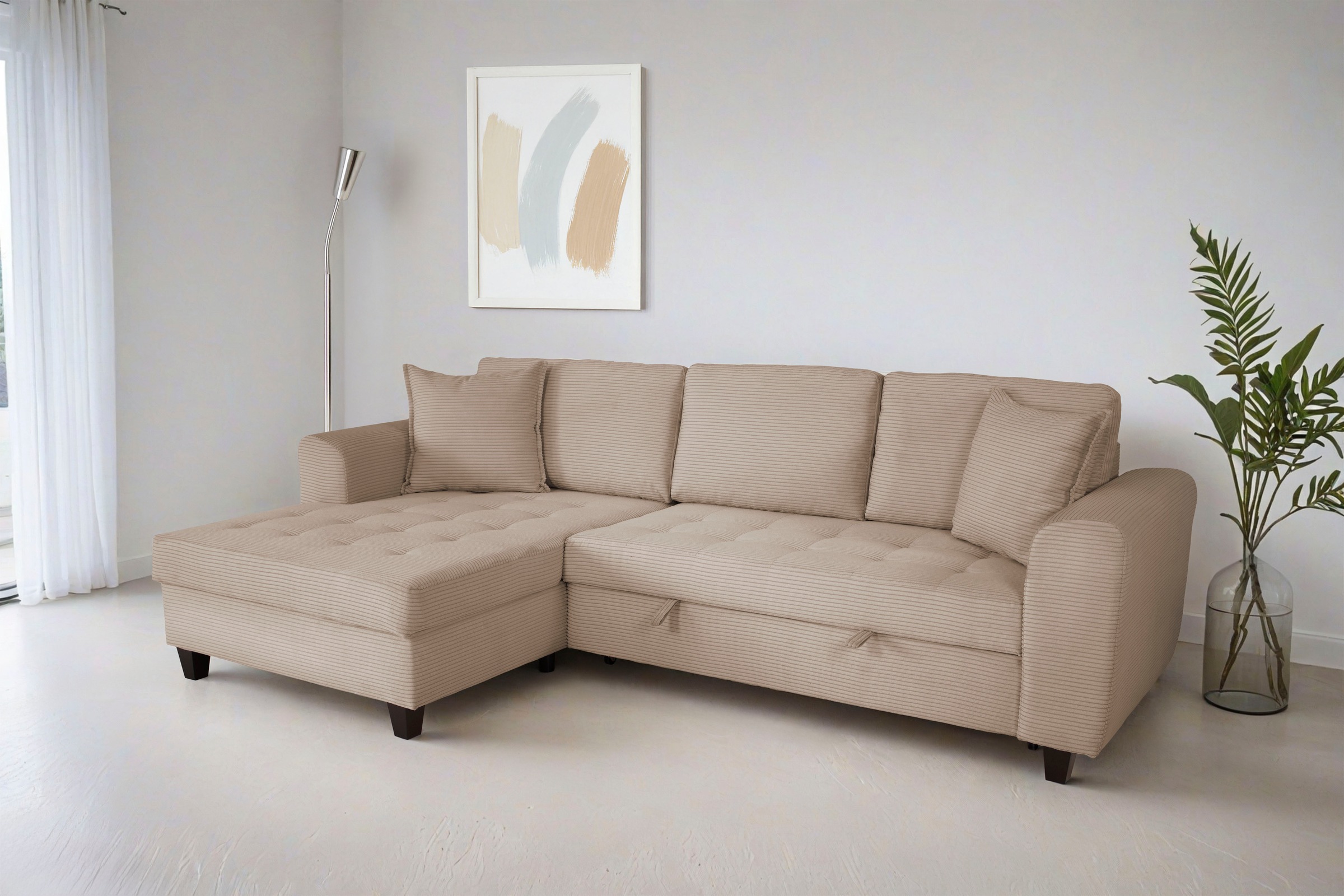 Trends by HG Ecksofa "Moritz L-Form, B: 265 cm" mit Schlaffunktion, Bettkasten & Zierkissen