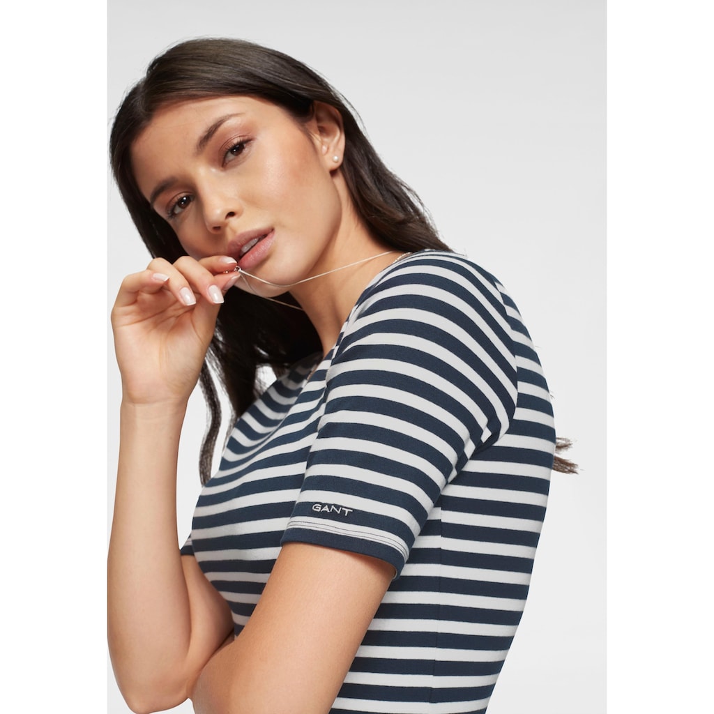 Gant T-Shirt »STRIPED 1X1 RIB LSS T-SHIRT«, (1 tlg.), mit charmantem Streifendesign