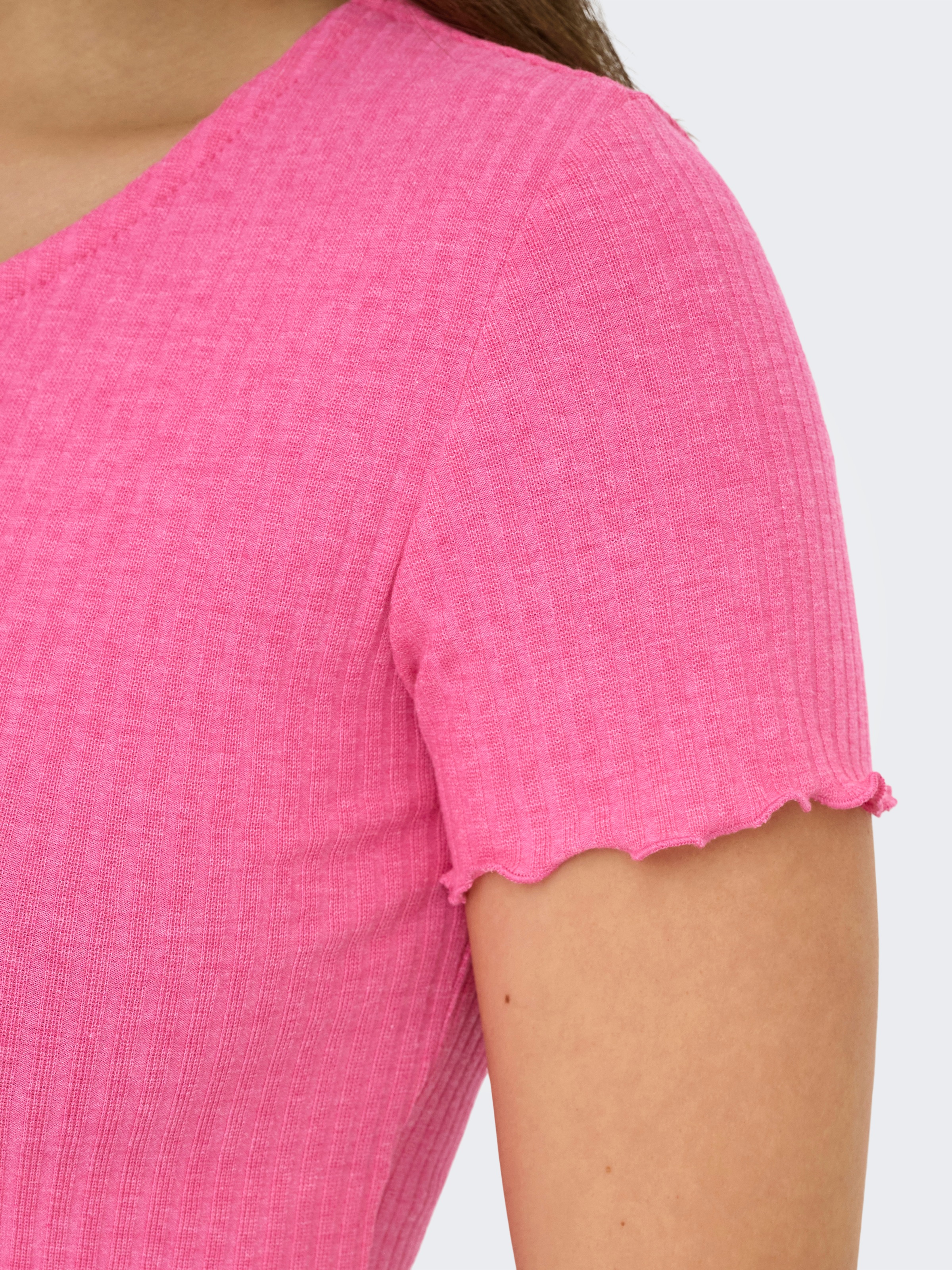 Rundhalsshirt ONLY "ONLEMMA S/S SHORT TOP NOOS JRS", Damen, Gr. M (38), pink (azalea pink), Jersey, Obermaterial: 65% Polyester, 30% Viskose, 5% Elasthan, unifarben, regular fit kurz, Rundhals, gewellter Abschluss, Shirts Rundhalsshirt, Rundhals, modisch, 5