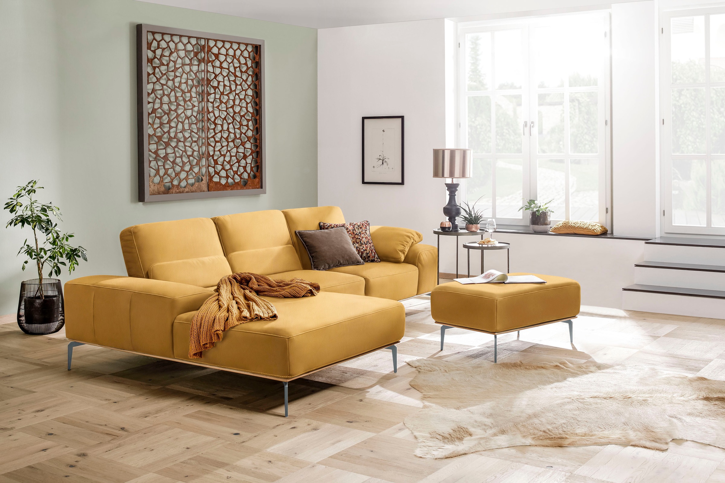 W.SCHILLIG Polsterhocker »run«, mit elegantem Holzsockel, Füße in Silber matt, Breite 75 cm
