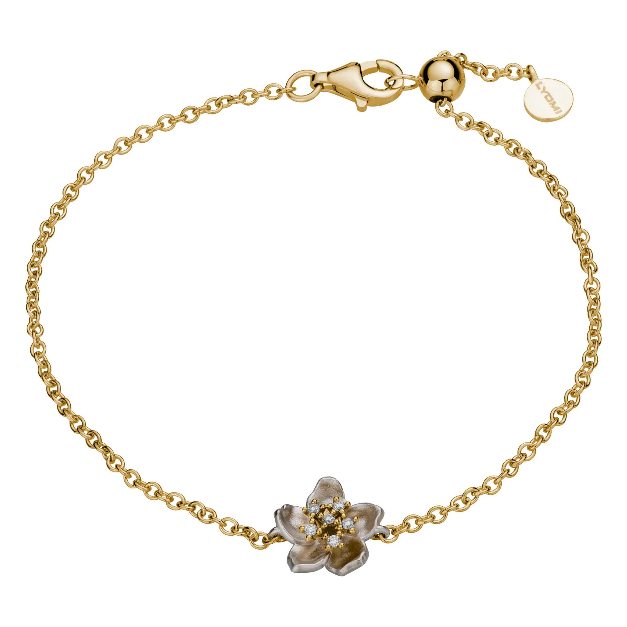 LYOMI Damen Armband "585/- GG/WG Kirschblüte 6 synth. Diam. 0,04ct.", 17,5cm, Gold, gold, Gold, Armbänder
