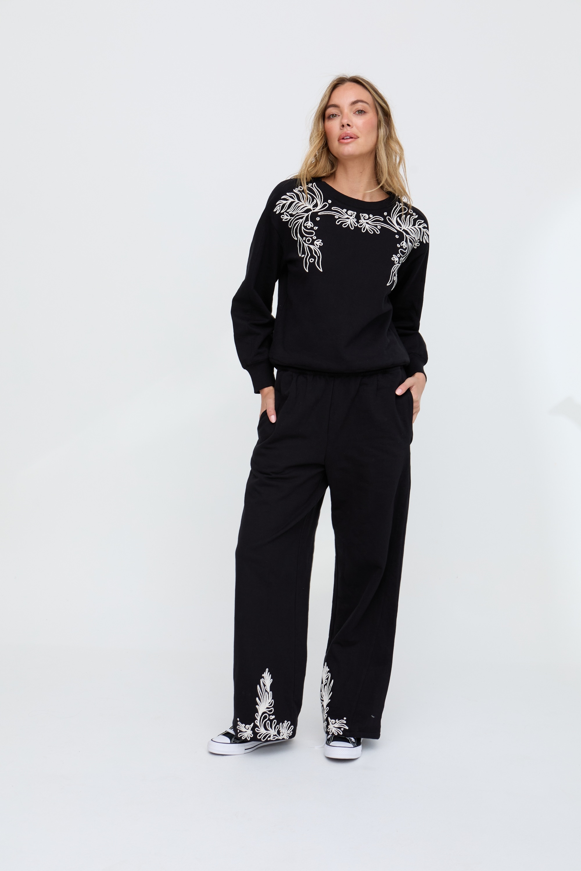 RAFFYA Jerseyhose »Marmalade Embroidered Wide Leg Trouser Damen«
