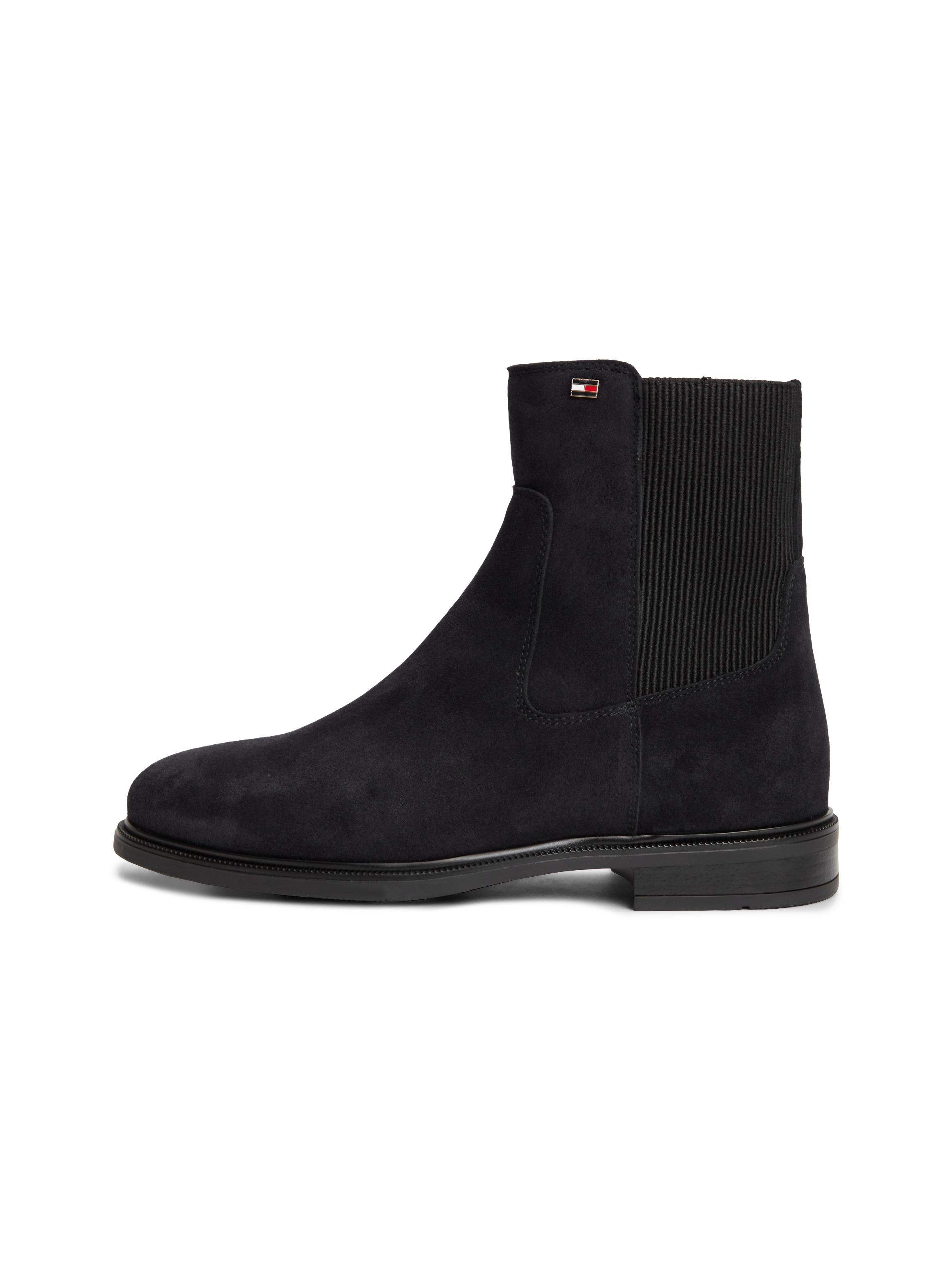 Tommy Hilfiger Chelseaboots »ENAMEL FLAG SUEDE ANKLE CHELSEA«  Blockabsatz, Businessboots mit breitem Stretcheinsatz