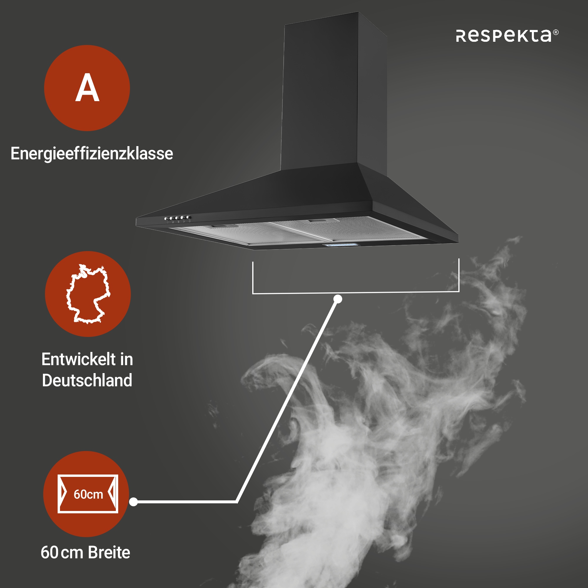 RESPEKTA Kaminhaube »CH 22055 SA«, 60 cm, 3 Leistungsstufen, LED-Beleuchtung, Ab- und Umluftfähig