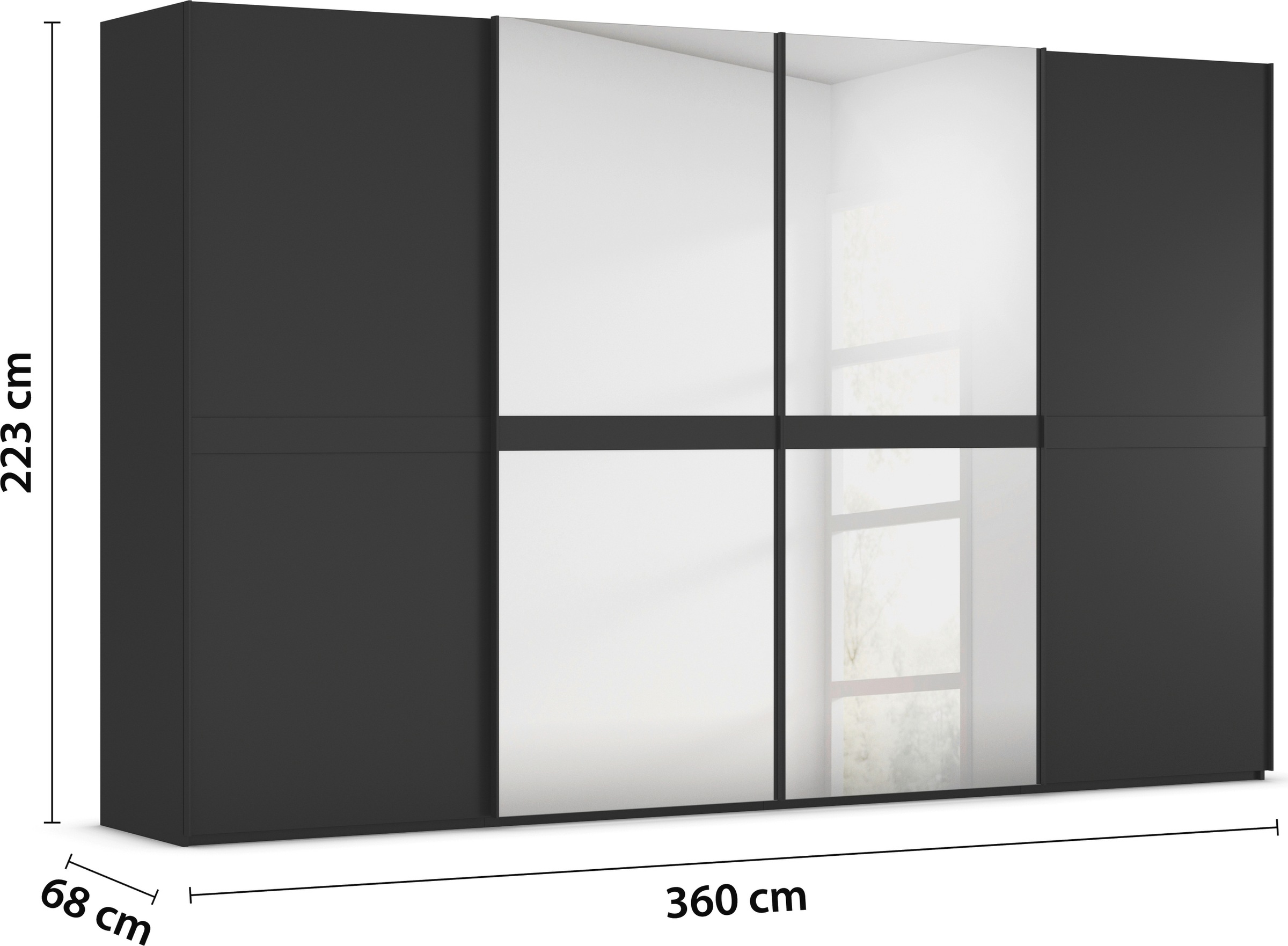 rauch Schwebetürenschrank »Kleiderschrank Schrank Garderobe Schlafzimmerschrank SCALE-LINE«, edle Optik mit Bauchbinde in Korpusfarbe mit Spiegel MADE IN GERMANY