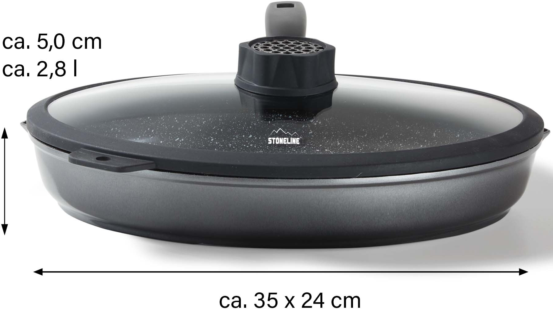 STONELINE Fischpfanne »Smell Well XXL«, Aluminiumguss, (SMELL WELL Filter - 32tlg Nachfüllset: 2 Kohlefilter+30 Aromablättchen), Schnitzelpfanne, inkl. Glasdeckel, Induktion