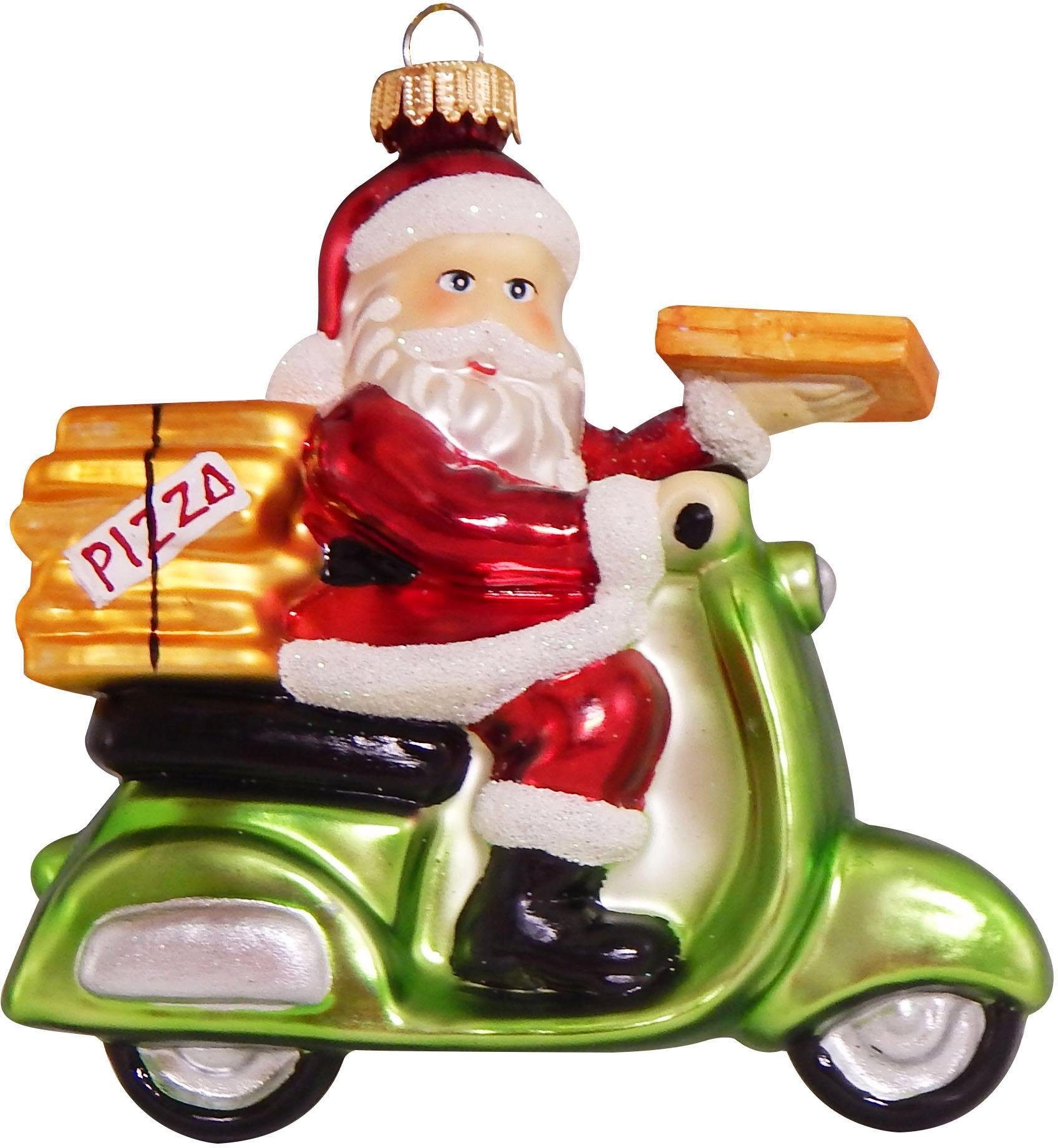 Krebs Glas Lauscha Christbaumschmuck "Pizza-Weihnachtsmann auf Vespa, Weihnachtsdeko, Christbaumschmuck", (1 tlg.), mund