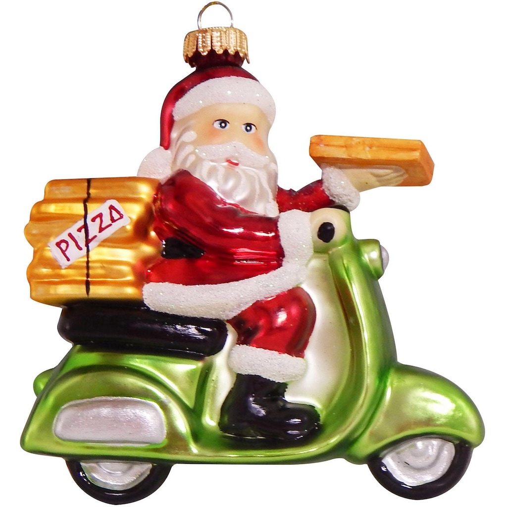 Krebs Glas Lauscha Christbaumschmuck »Pizza-Weihnachtsmann auf Vespa, Weihnachtsdeko, Christbaumschmuck«, (1 tlg.)