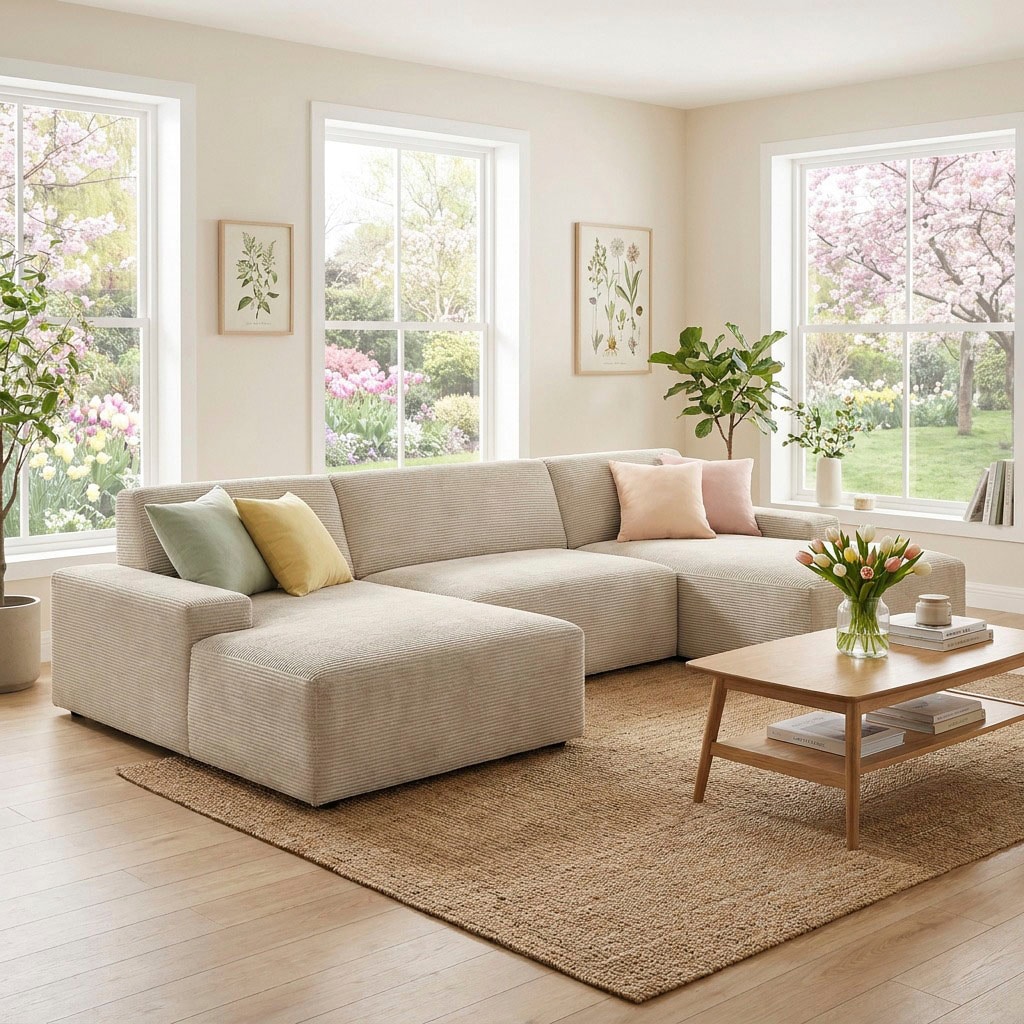 TRENDMANUFAKTUR Wohnlandschaft "Wien, wahlweise mit Sitzvorschub und Bettkasten, Breite 329 cm" U-Form, in trendigem Cordstoff