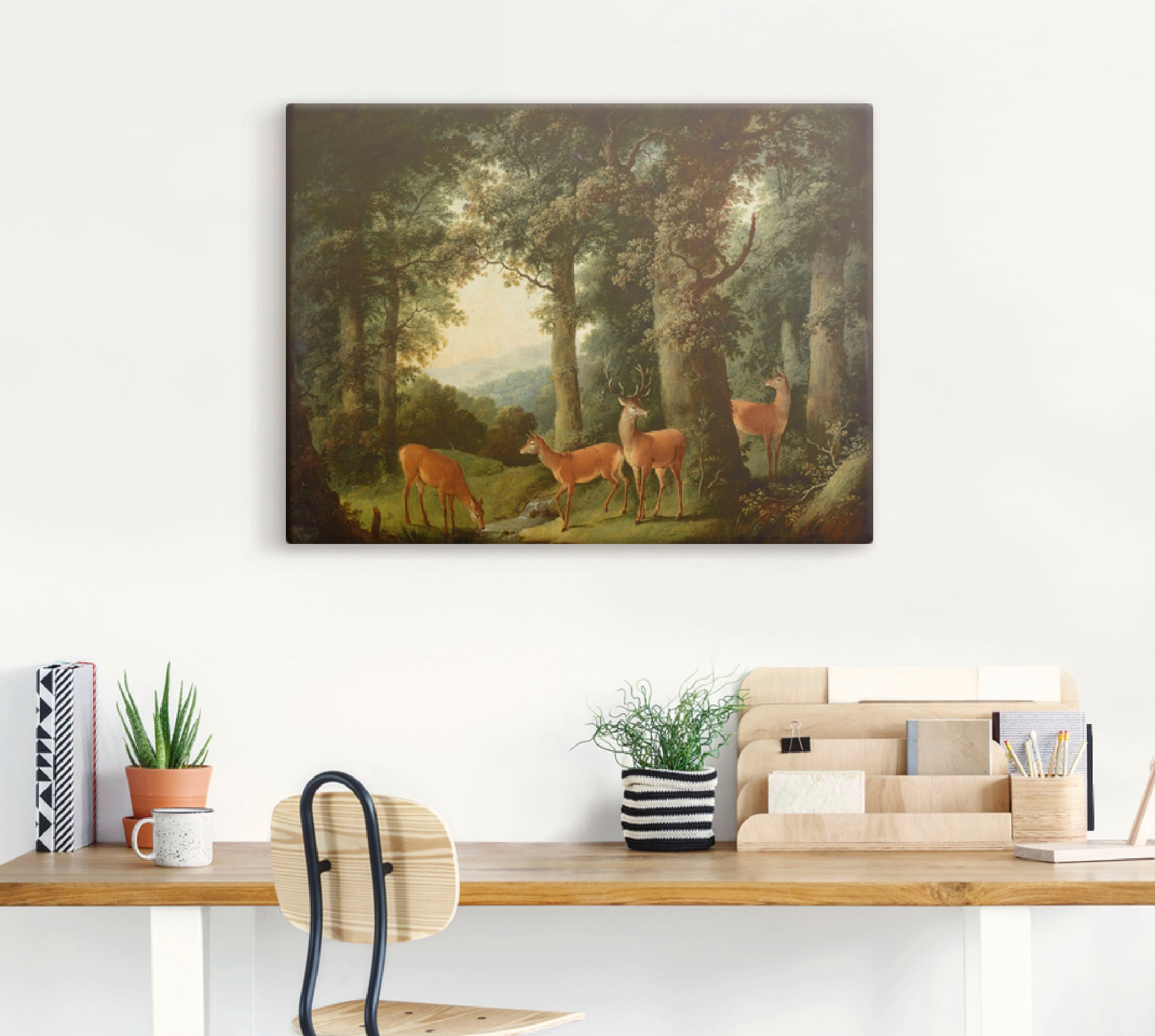 Thumbnail - Artland Leinwandbild "Waldlandschaft mit Rotwild. Um 1760/70", Wald, (1 St.), auf Keilrahmen gespannt