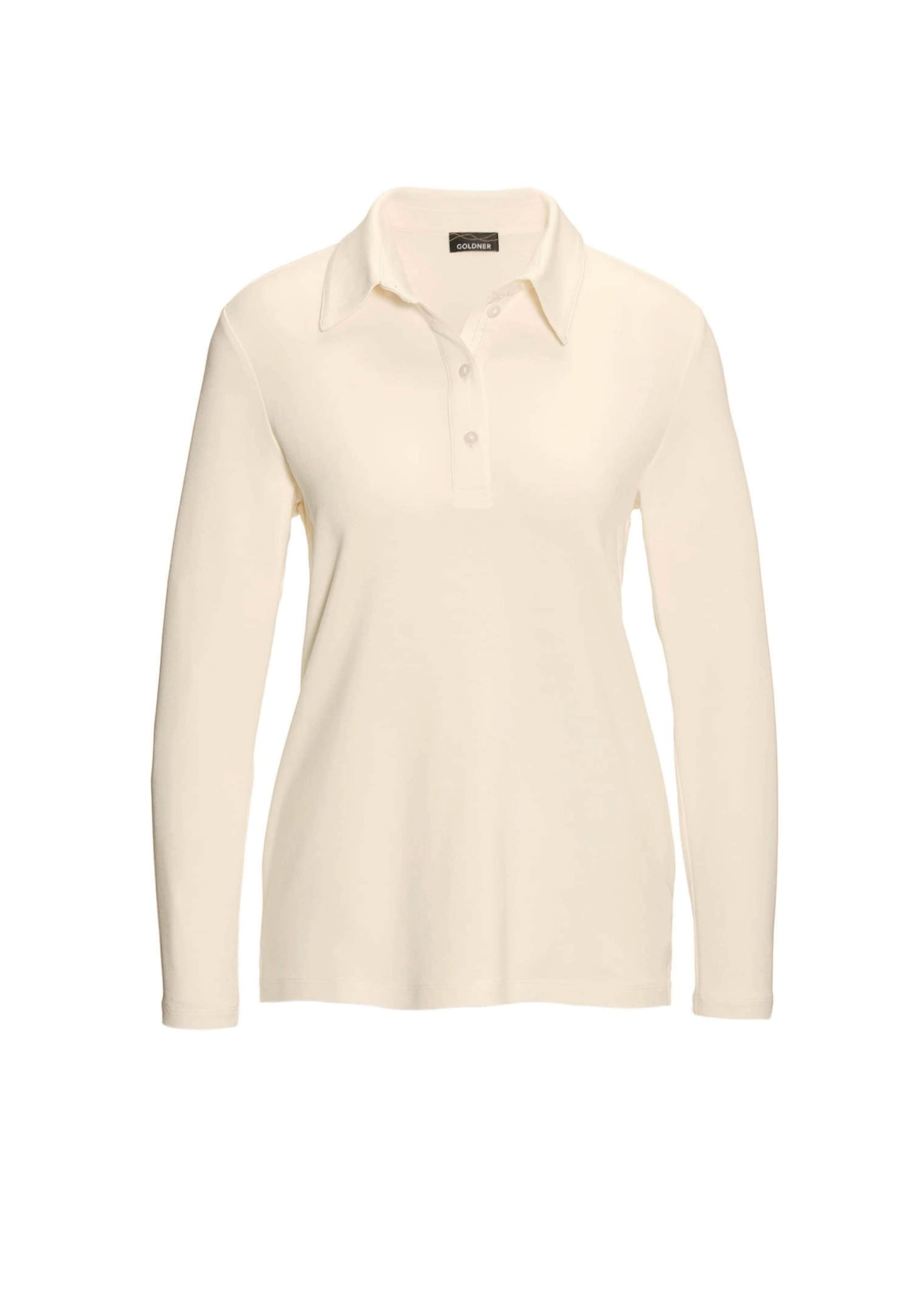 GOLDNER Poloshirt "Kurzgröße Langarm Poloshirt mit Schmuckband an Knopfleiste" Ohne