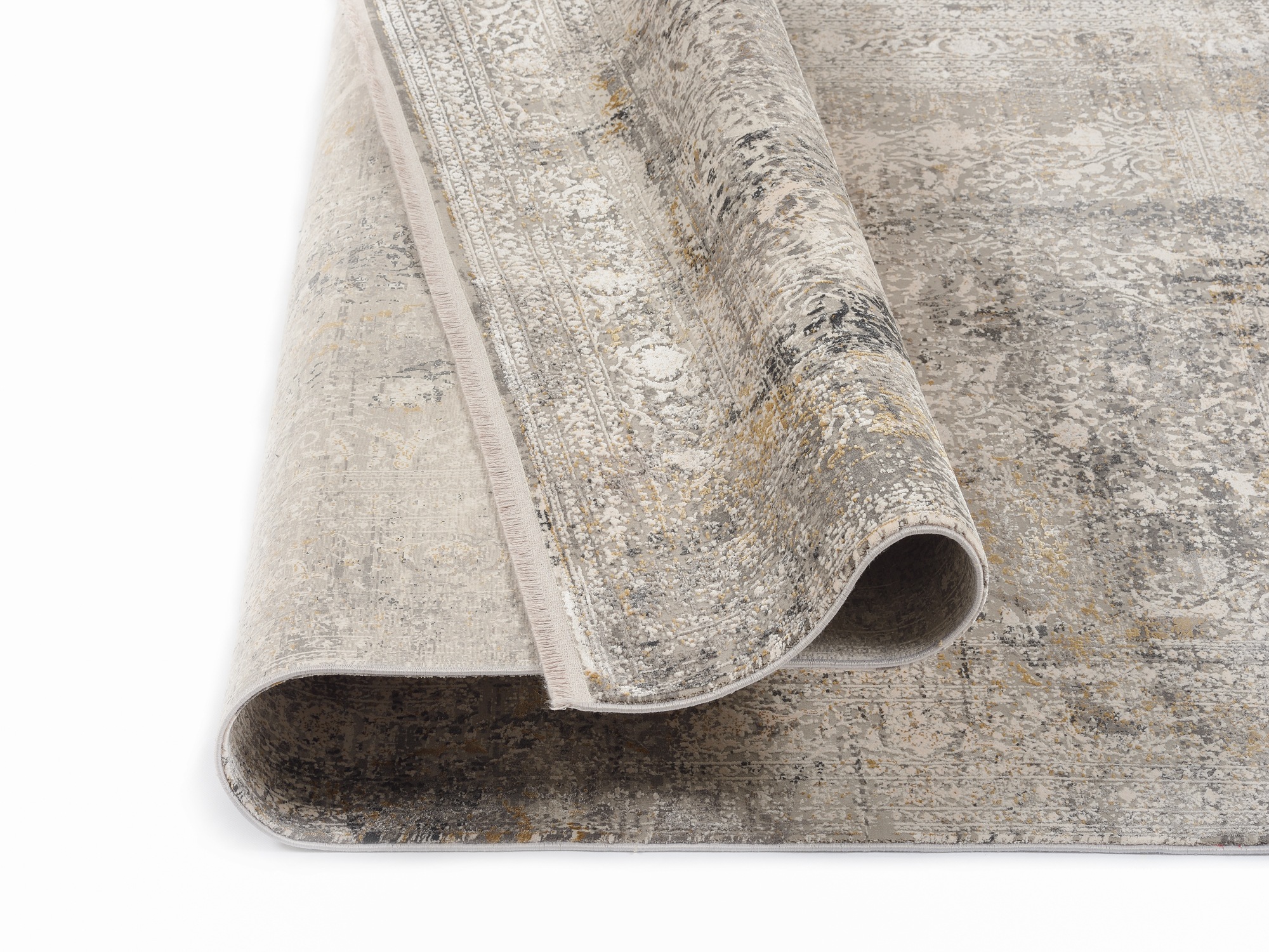 Teppich OCI DIE TEPPICHMARKE "BESTELLER CAVA", grau, B:40cm H:8mm L:60cm, Viskose, Teppiche, Teppich, Glanz Viskose, mit Fransen, Hoch Tief Struktur, Vintage, Wohnzimmer 3