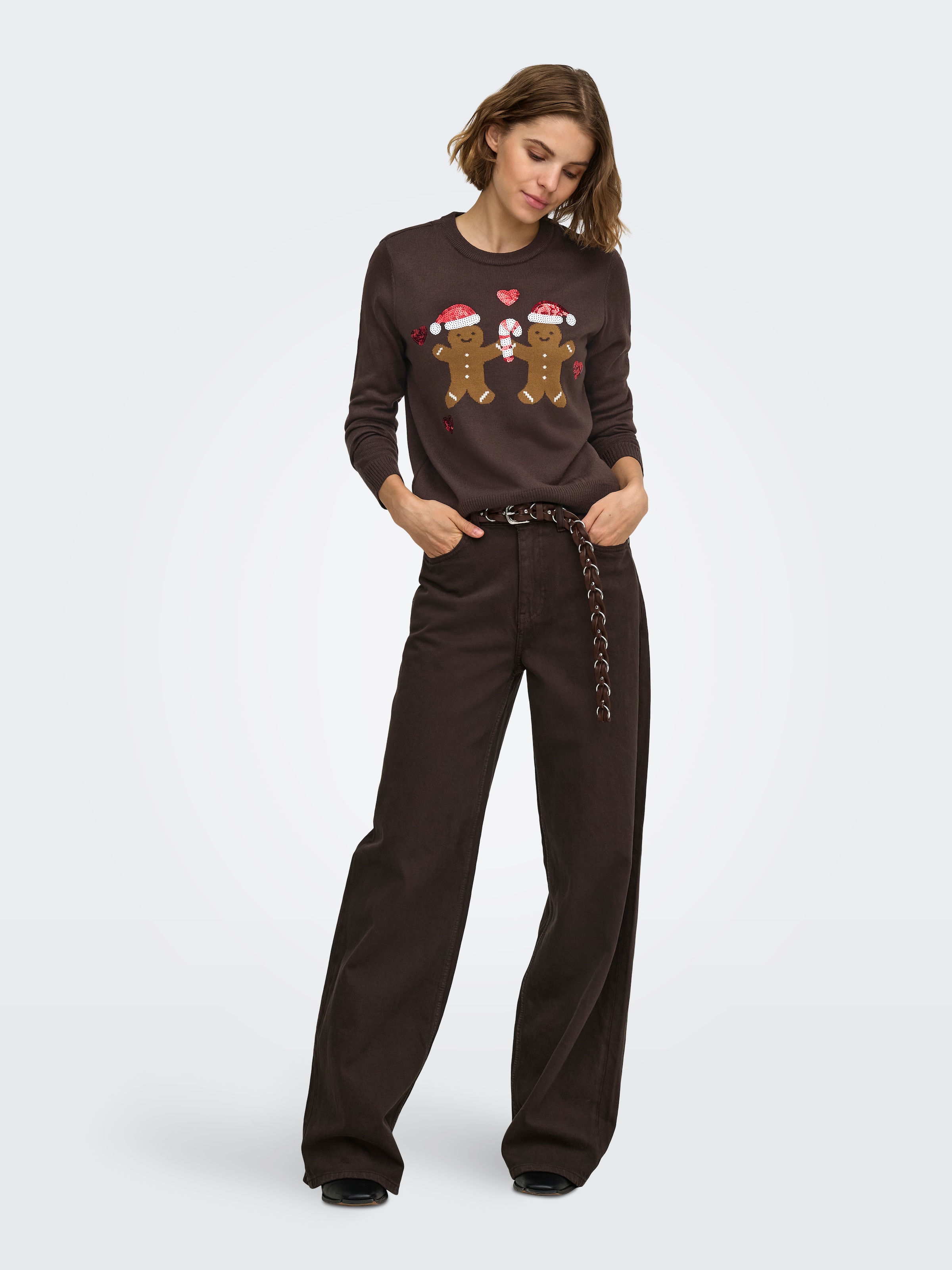 ONLY Weihnachtspullover »ONLXMAS SHINE MOTIVE LS O-NECK KNT« Kunstfaser, regular fit, X-Mas Strickmuster