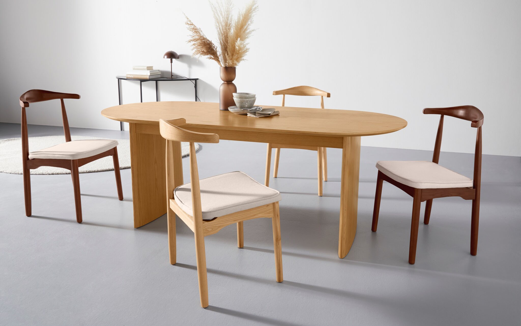 LeGer Home by Lena Gercke Esszimmerstuhl »Rianne«, (Set), 2 St., Gestellrahmen aus massivem Eschenholz, Sitzfläche mit Webstoffkissen