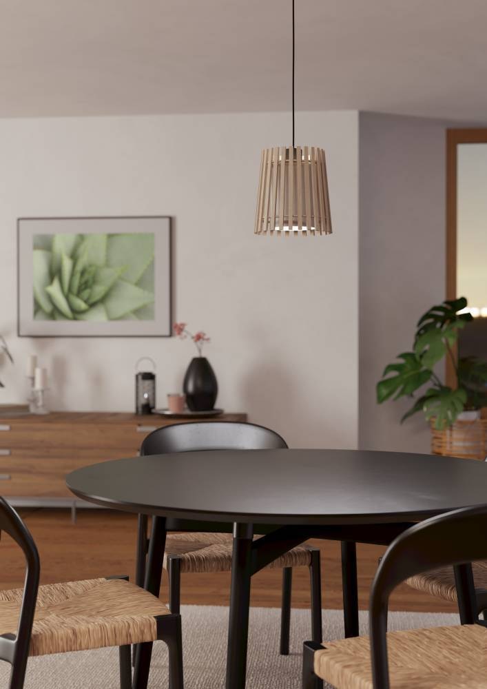 EGLO Hängeleuchte »FATTORIA«, 1 flammig, Leuchtmittel E27 | ohne Leuchtmittel, Pendelleuchte, Holz, Textil in Weiß, Metall in Schwarz, E27, Ø 20 cm