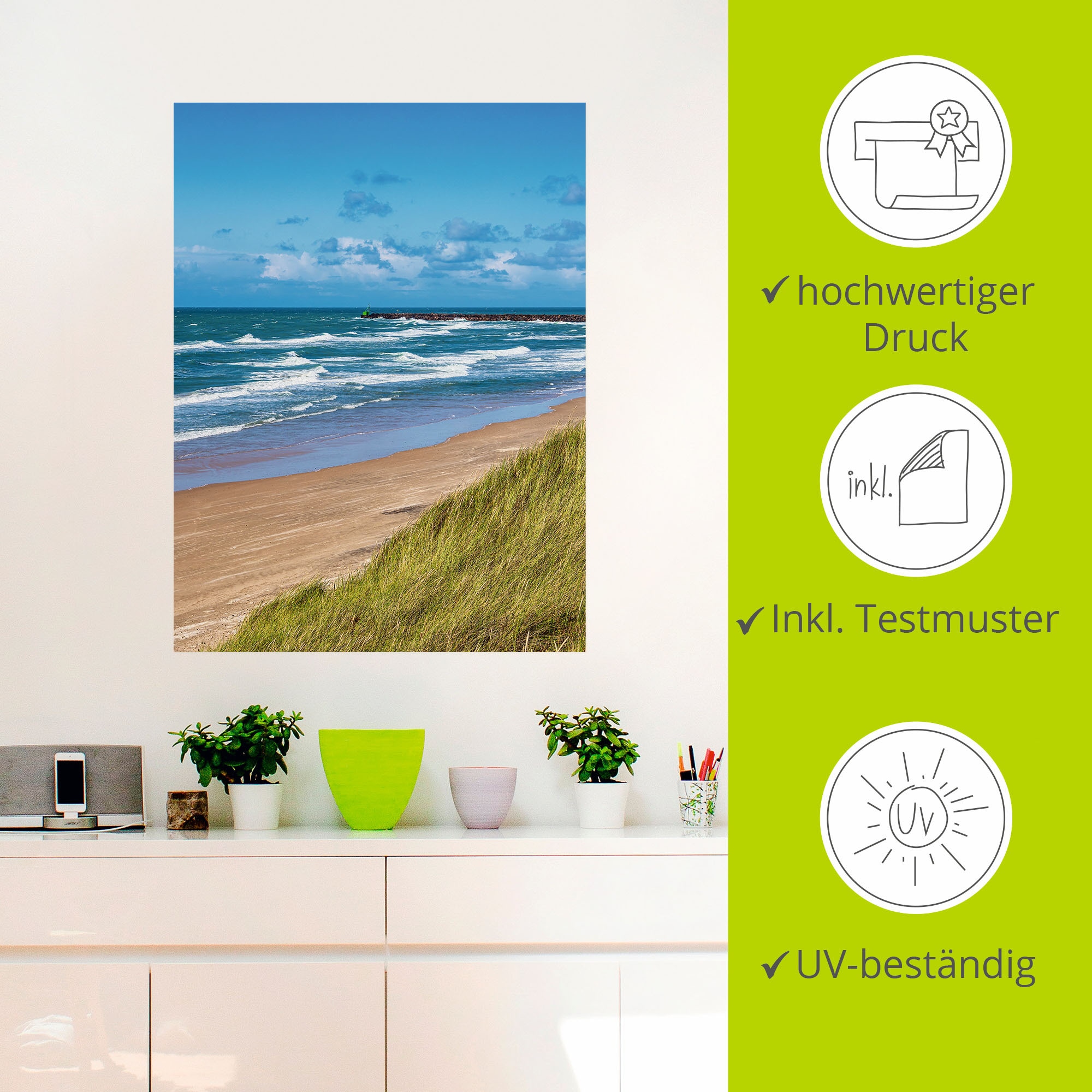 Artland Poster »Düne und Strand bei Hirtshals Dänemark I«, Küstenbilder, (1 St.), als Alubild, Outdoorbild, Leinwandbild in verschied. Größen