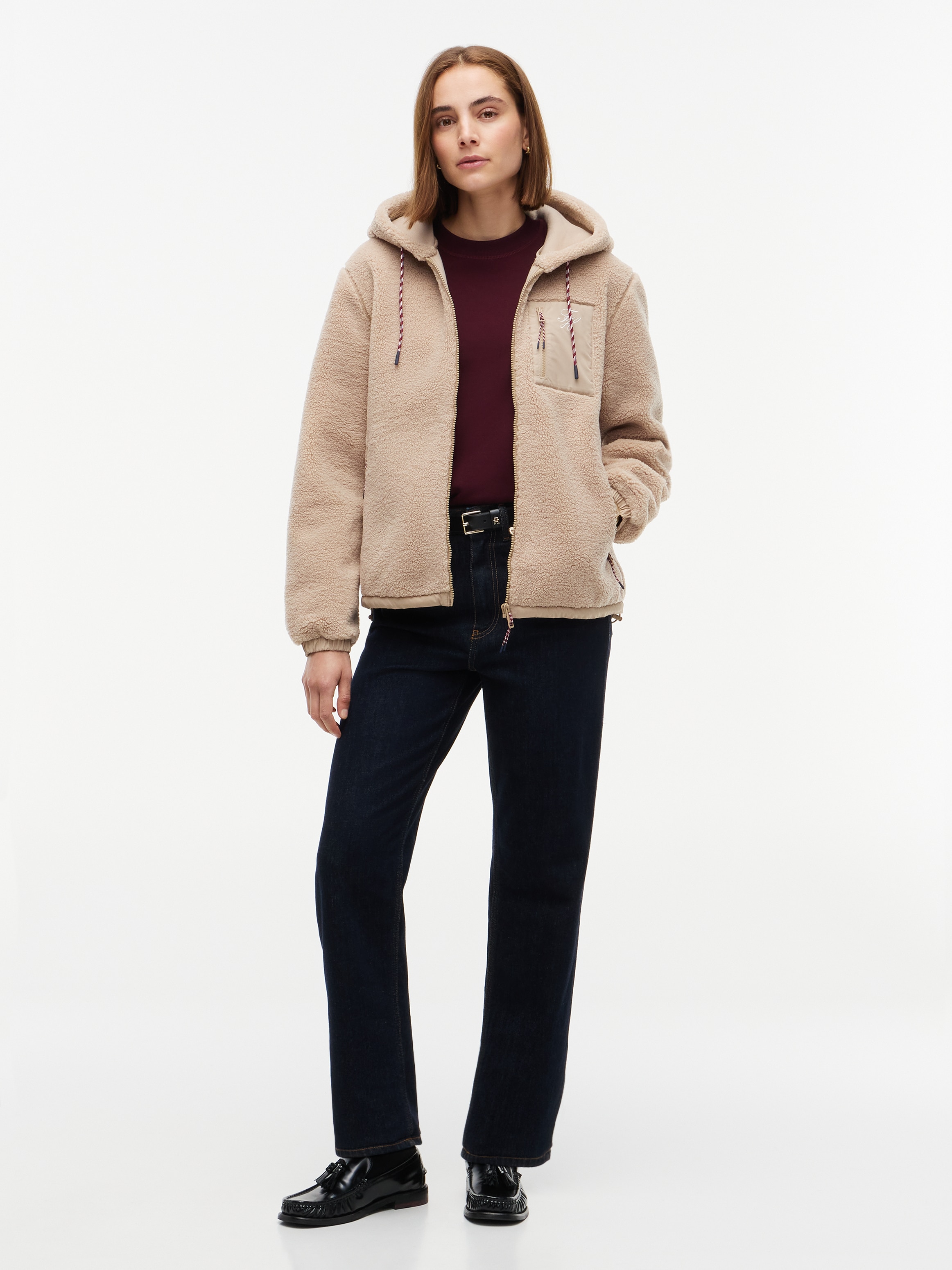 Tommy Hilfiger Kapuzenplüschjacke »TEDDY HOOD JACKET« mit Kapuze Kunstfaser