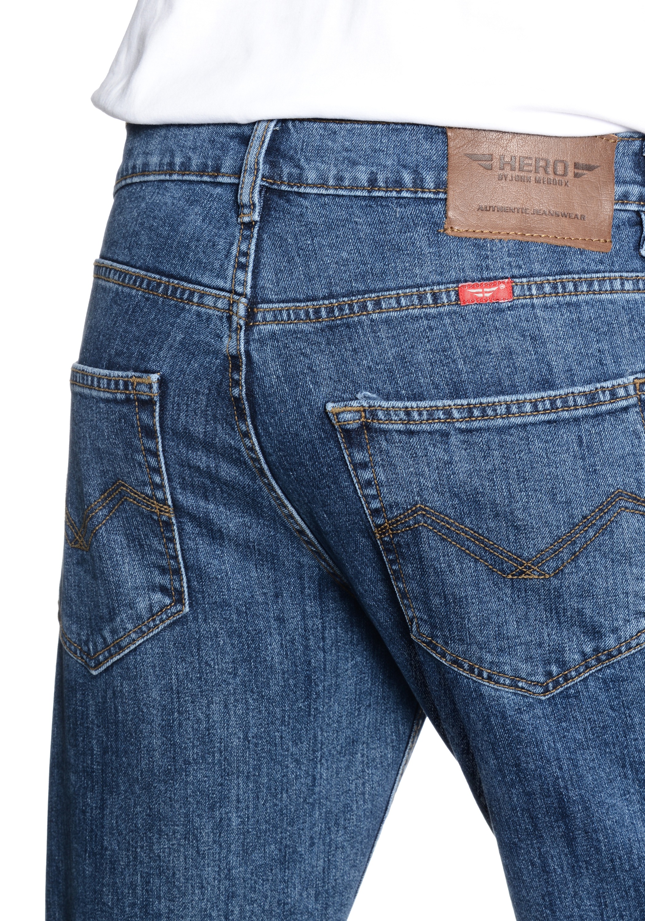 HERO by John Medoox 5-Pocket-Jeans »Denver Regular Straight Stretch«, Straight Fit Casual Clean Wash Denim Jeans für Herren