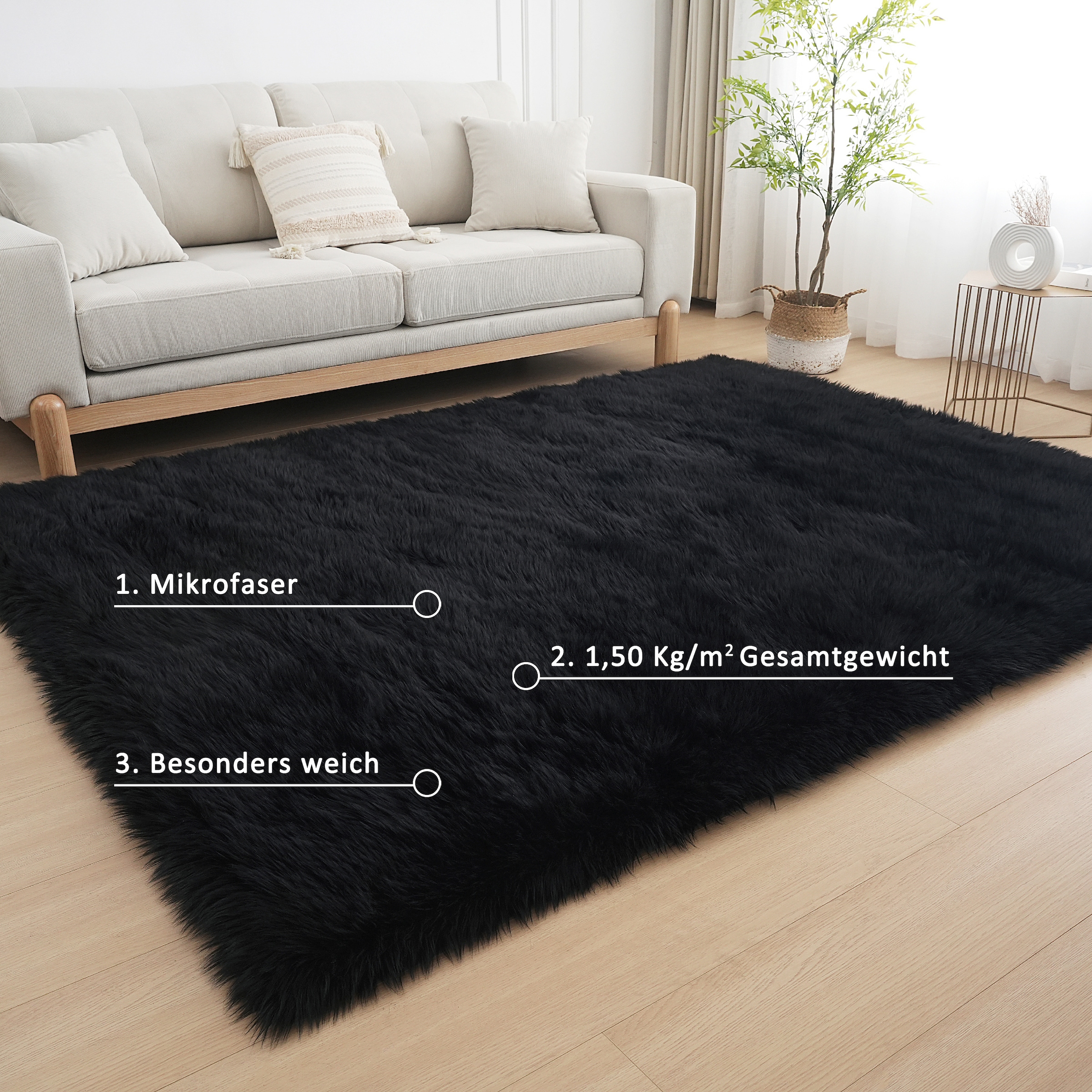 my home Fellteppich »Dena, Hochflor Teppiche, kuschelig weich«, rechteckig, 60 mm Höhe, Kunstfell, Uni-Farben, Wohnzimmer, Schlafzimmer, Esszimmer